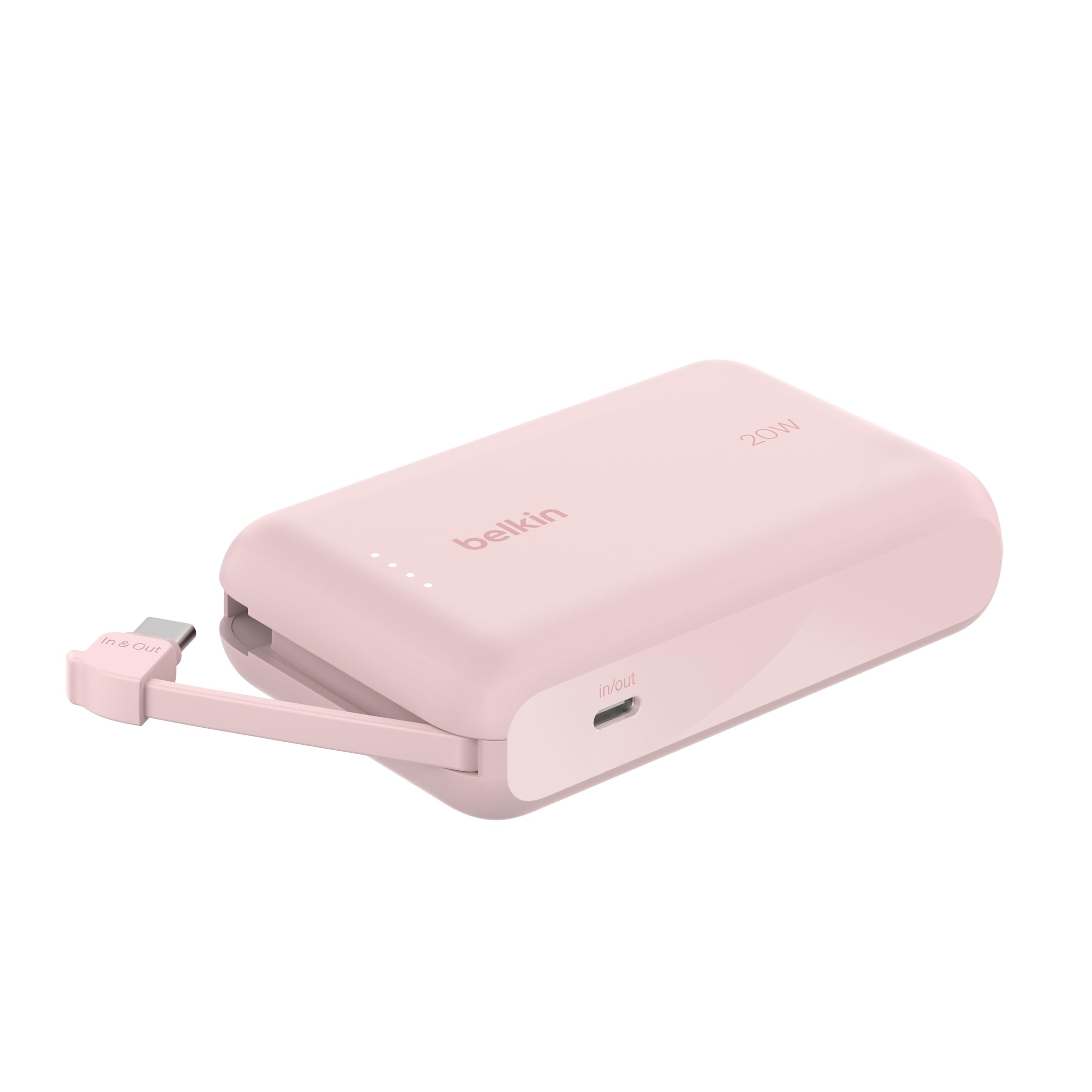 شارژ سریع Belkin، قابل حمل با کابل یکپارچه 10K PD 20W - شارژ سریع -C تحویل نیرو، شارژ سریع آیفون برای سری 16 آیفون، آیپد پرو، گلکسی S24، و بیشتر