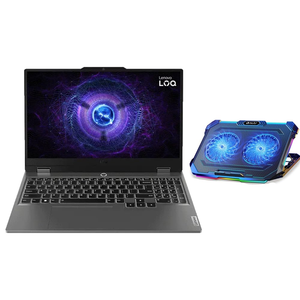 لپ تاپ گیمینگ Lenovo LOQ 15IRX9 با هوش مصنوعی، صفحه نمایش 15.6 اینچی FHD 144 هرتز، پردازنده اینتل Core i7-13650HX، رم 16 گیگابایتی DDR5، حافظه داخلی 512 گیگابایتی SSD، کارت گرافیک NVDIA RTX 4060 ویندوز 11 پرو، کیبورد با نور پس زمینه سفید، رنگ خاکستری لونا + پد خنک کننده رنگارنگ NCTS رایگان