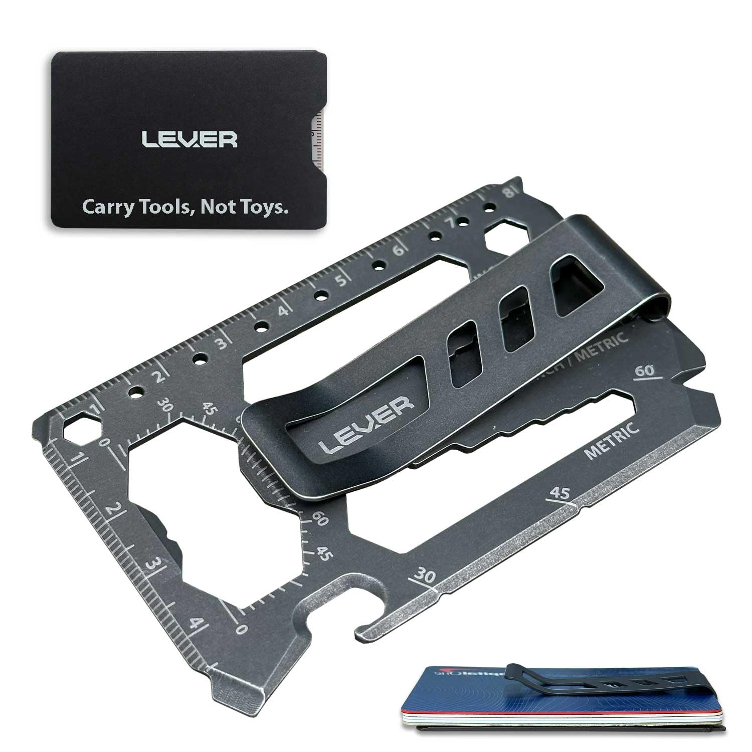 ابزار تورل کارد پرو Lever Gear با کلیپ پول - 40 در 1 کارت چندمنظوره کارت اعتباری - کارت کارت کم حجم استیل ضد زنگ و کلیپ پول (1، استون‌واش) 1 استون‌واش