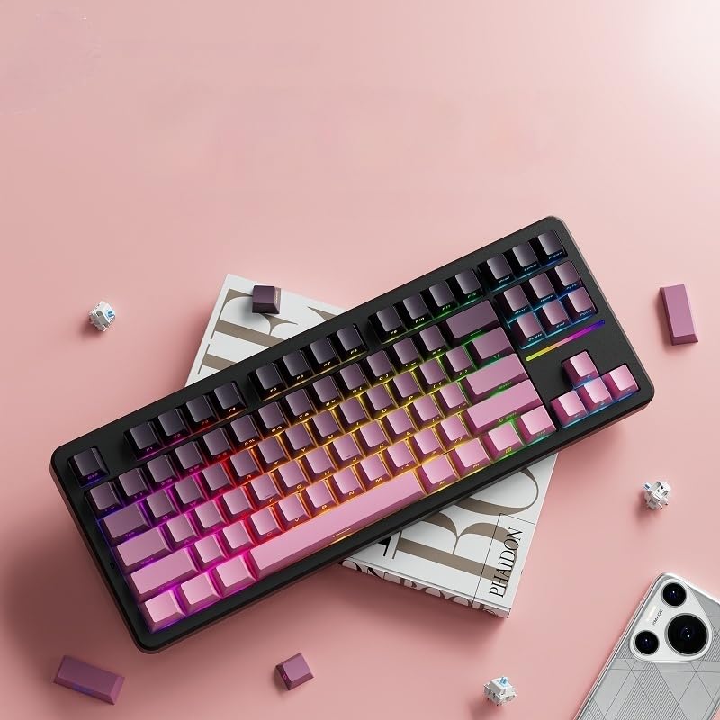 صفحه کلید مکانیکی بیسیم EWEADN X87 ASMR، 80٪ Tri-Mode BT5.0 / 2.4GHz / USB-C، قابل تعویض داغ سوآپل کیبورد سفارشی با باتری 5000mAh، ساختار گسکت، نورپردازی RGB، صفحه کلید بازی حاشیه چاپ شده - آبنباتی مشکی آبنباتی WUMEIZI Switch.