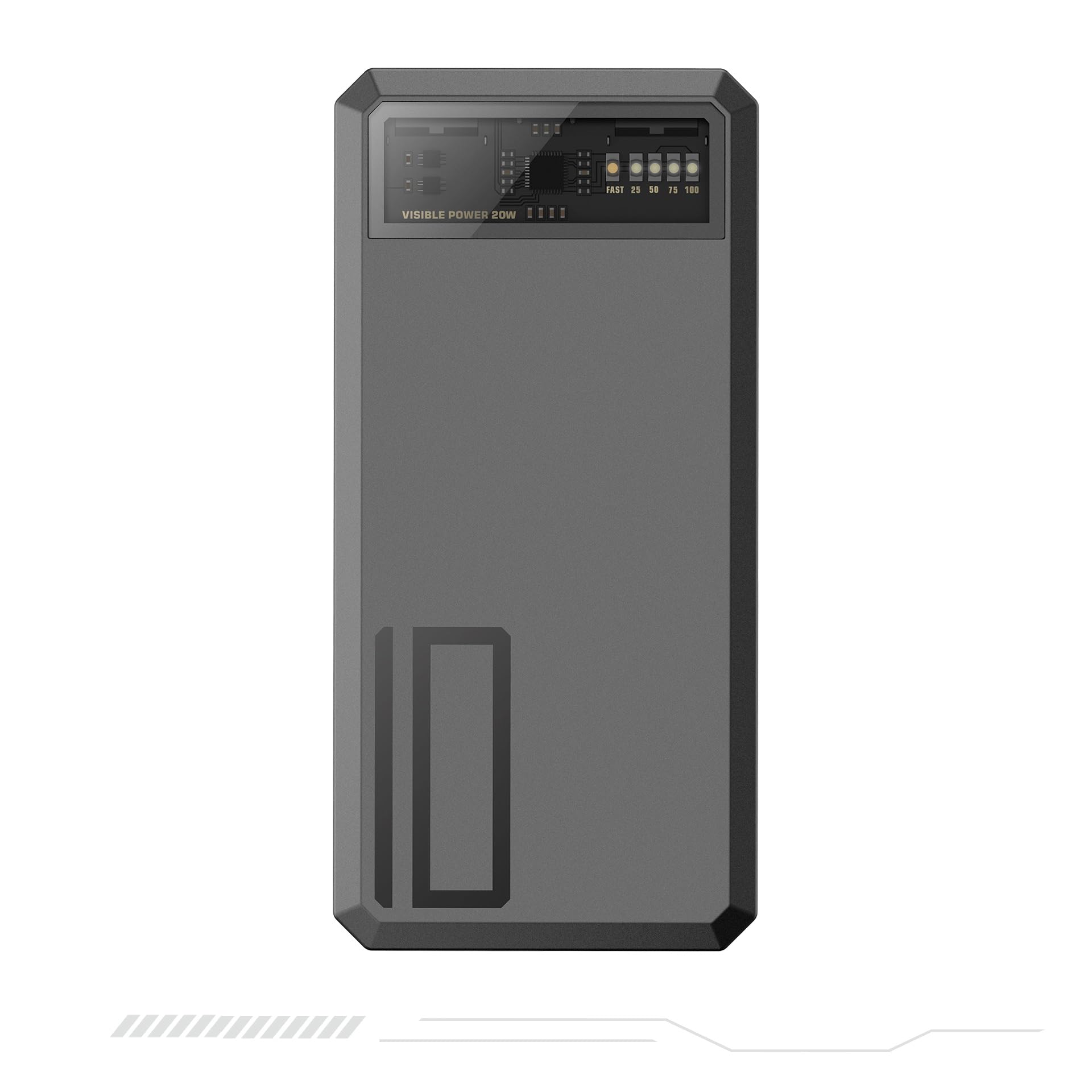 منبع تغذیه قدرتمند شارژر سریع Megacom 10000mAh 20W با 1 پورت USB-C و 2 پورت USB-A، پنجره شفاف قابل مشاهده، نشانگر LED بازه قدرت 25٪ - 100٪ مناسب برای آیفون سری 12-16، سامسونگ، آیپد، ایرپاد