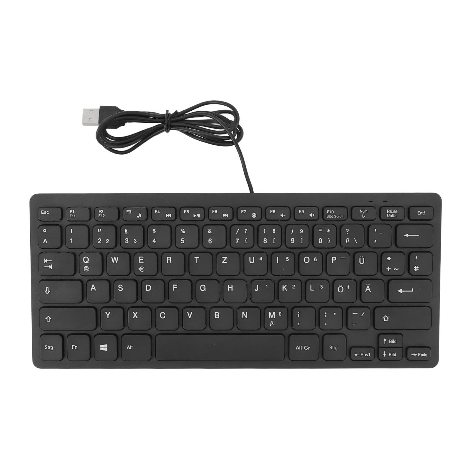 کیبورد بسیار نازک 78 کلیدی زبان، کیبورد کوچک باسیم USB برای کاربران دوزبانه انگلیسی، کیبورد ساکت و کوچک برای کامپیوتر (طرح QWETZ آلمانی)
