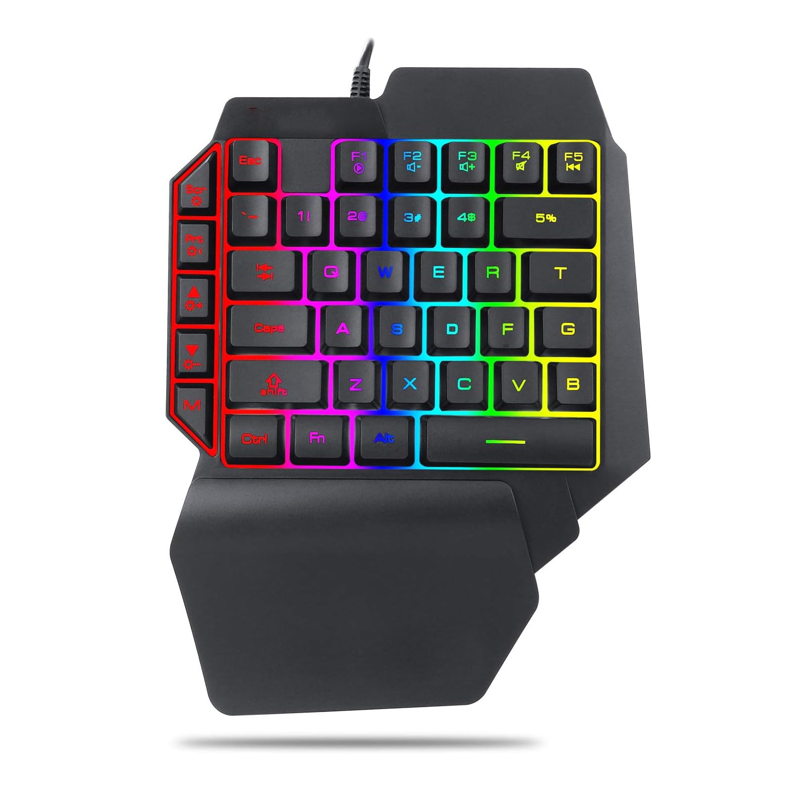 کیبورد بازی یک دستی با سیم USB 2.4 گیگاهرتز RGB با پشتیبانی از استراحت مچ دست، طراحی کوچک با 35 کلید، کنترل‌کننده بازی ارگونومیک برای گیمرهای کامپیوتری، پلی‌استیشن ۴، پلی‌استیشن ۵، ایکس باکس وان