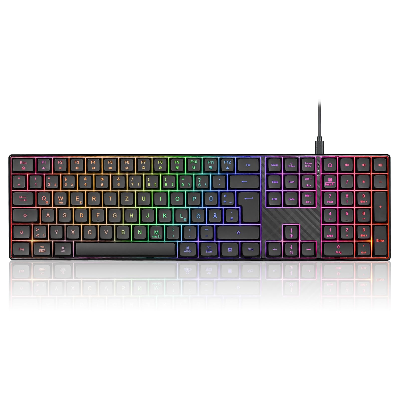 صفحه کلید سیمی Perixx PERIBOARD-329 II با نورپردازی، کلیدهای نیمه‌چاقویی و حروف بزرگ، طرح QWERTZ آلمانی