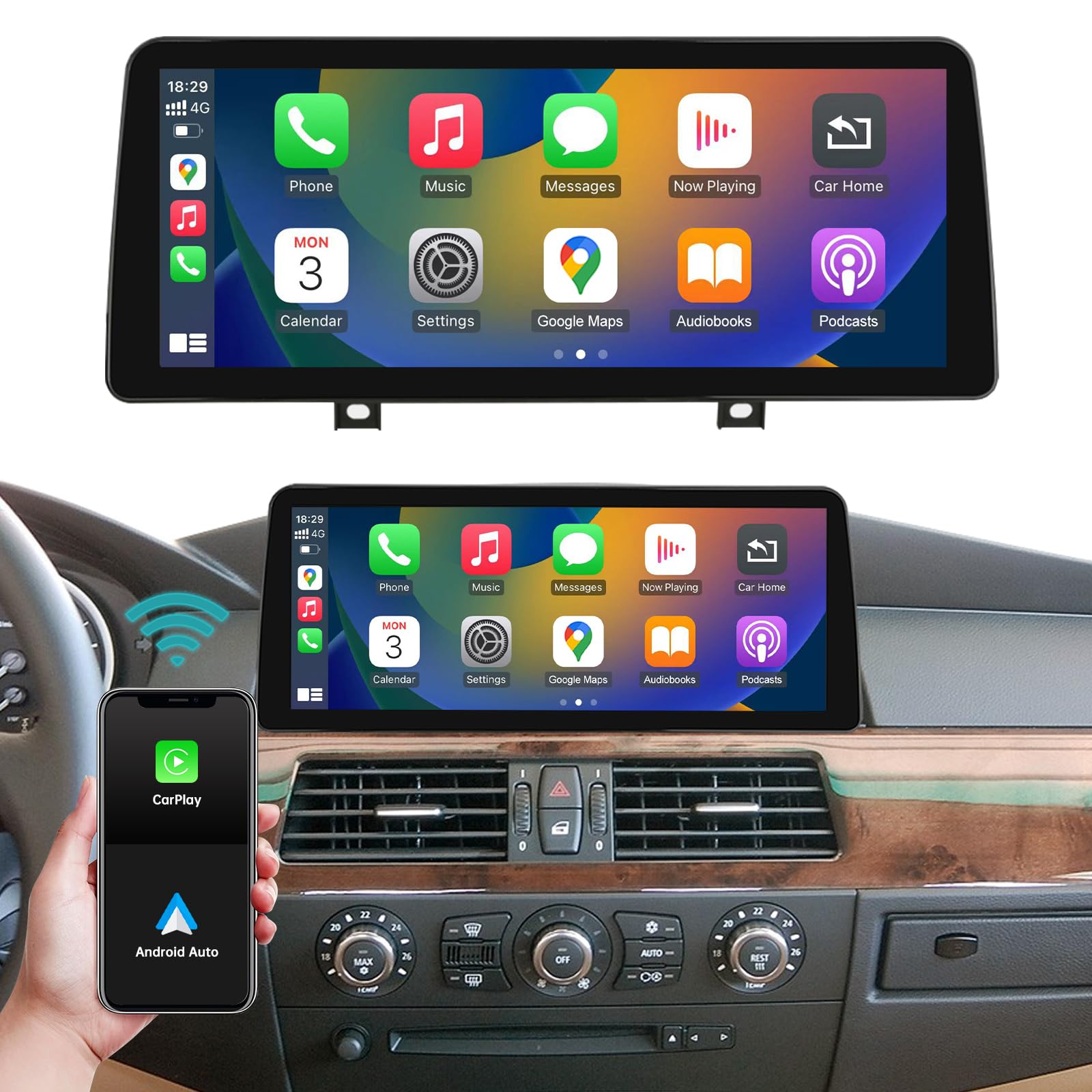 رادیو خودرو 12.3 اینچی Ninetom، CarPlay/Android Car/Mirrorlink/GPS برای بی‌ام‌و سری 5 مدل E60 E61 (2003-2008)، رادیو خودرو با صفحه لمسی، گیرنده رادیویی خودرو، DSP یکپارچه