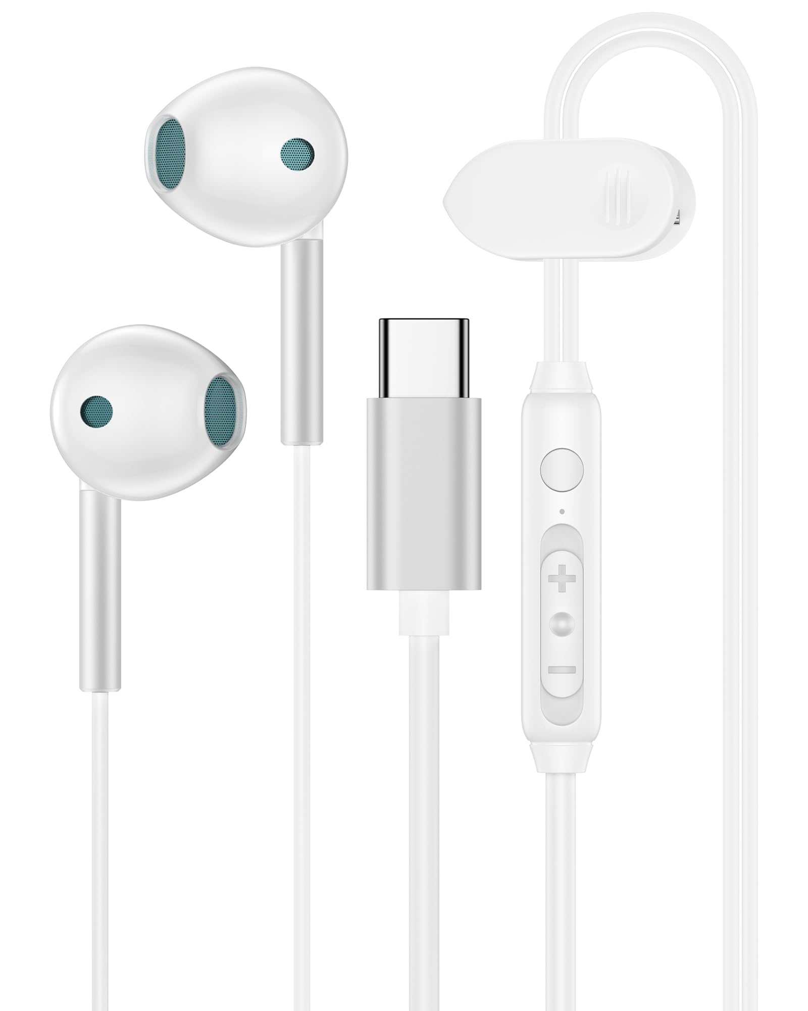 گوشی‌های گلکسی S25 Ultra با سیم، هدفون‌های USB C با میکروفون برای گلکسی S25 S24 S23 S22 S21 Ultra، هدفون‌های با سیم اپل USBC برای آیفون 16 15 Pro Max، آیپد Pro Air Mini سفید