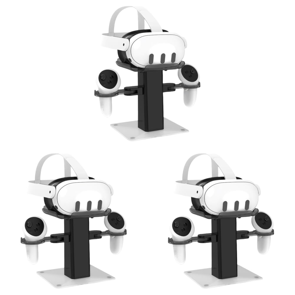 ایستگاه شارژ LYEAA VR با نورپردازی RGB برای کوئست 3S، ایستاده گیرنده هدست و نگهدارنده کنترلر سیاه 3 عدد