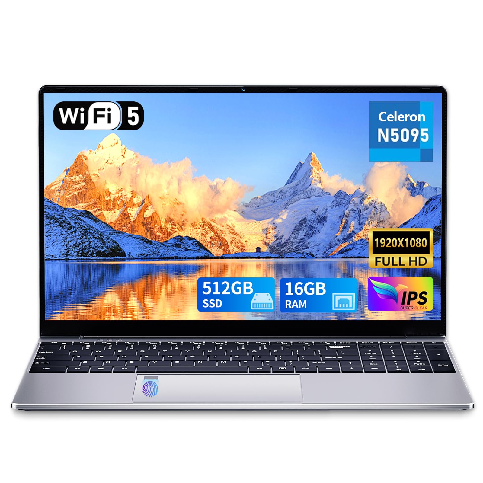 لپ تاپ بازی KUU، کامپیوتر لپ تاپ 15.6 اینچی، 16GB RAM 512GB SSD، پردازنده Celeron N5095، FHD 1920 x 1080، پشتیبانی از باز شدن با زاویه 180 درجه، WiFi 2.4G+5G، BT 4.2