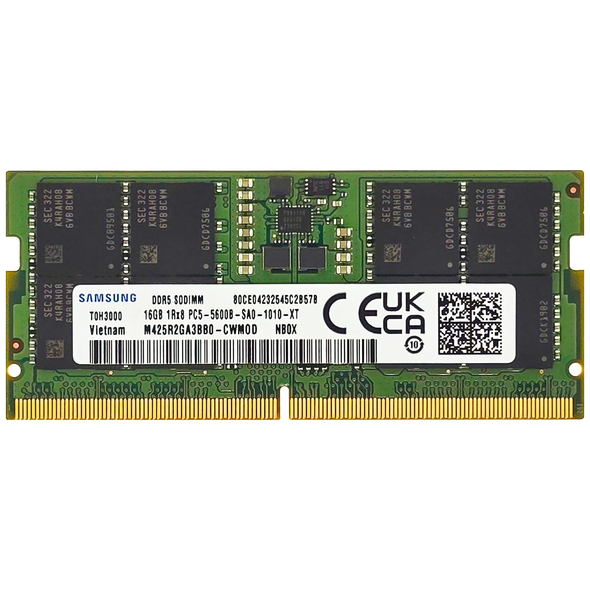 سامسونگ 16 گیگابایت DDR5 5600 مگاهرتز PC5-44800 CL46 SODIMM 1Rx8 رده تکی 1.1 ولت 262 پین حافظه RAM لپتاپ مدل M425R2GA3BB0-CWM