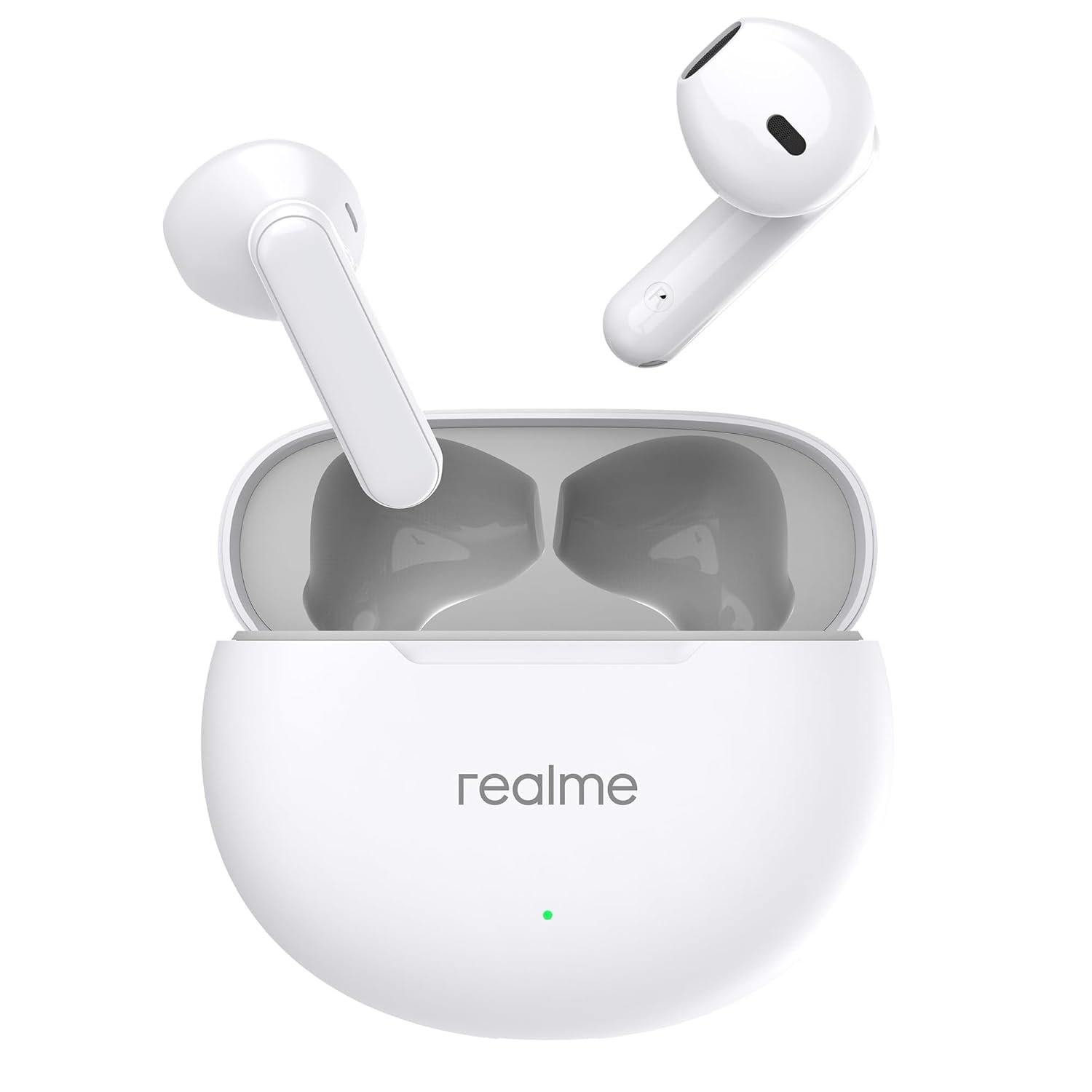 گوشی‌های گوشی بی‌سیم واقعی Realme Buds T01 با AI ENC برای تماس، درایور دینامیک 13 میلیمتری، باتری تا 28 ساعته، تاخیر 88 میلیمتر، بلوتوث V5.4 و جفت سریع گوگل - (سفید)