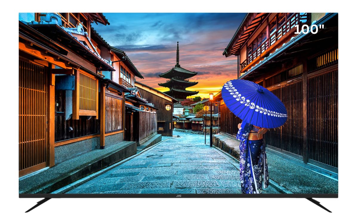 JVC 100 اینچ Edgeless QLED 4K UHD تلویزیون رسمی Google TV با Dolby Vision Atmos، ریموت صوتی "Hey Google"، نرخ تازه‌سازی 144Hz، بلوتوث، مدل جدید 2025 - LT-100NQ7155