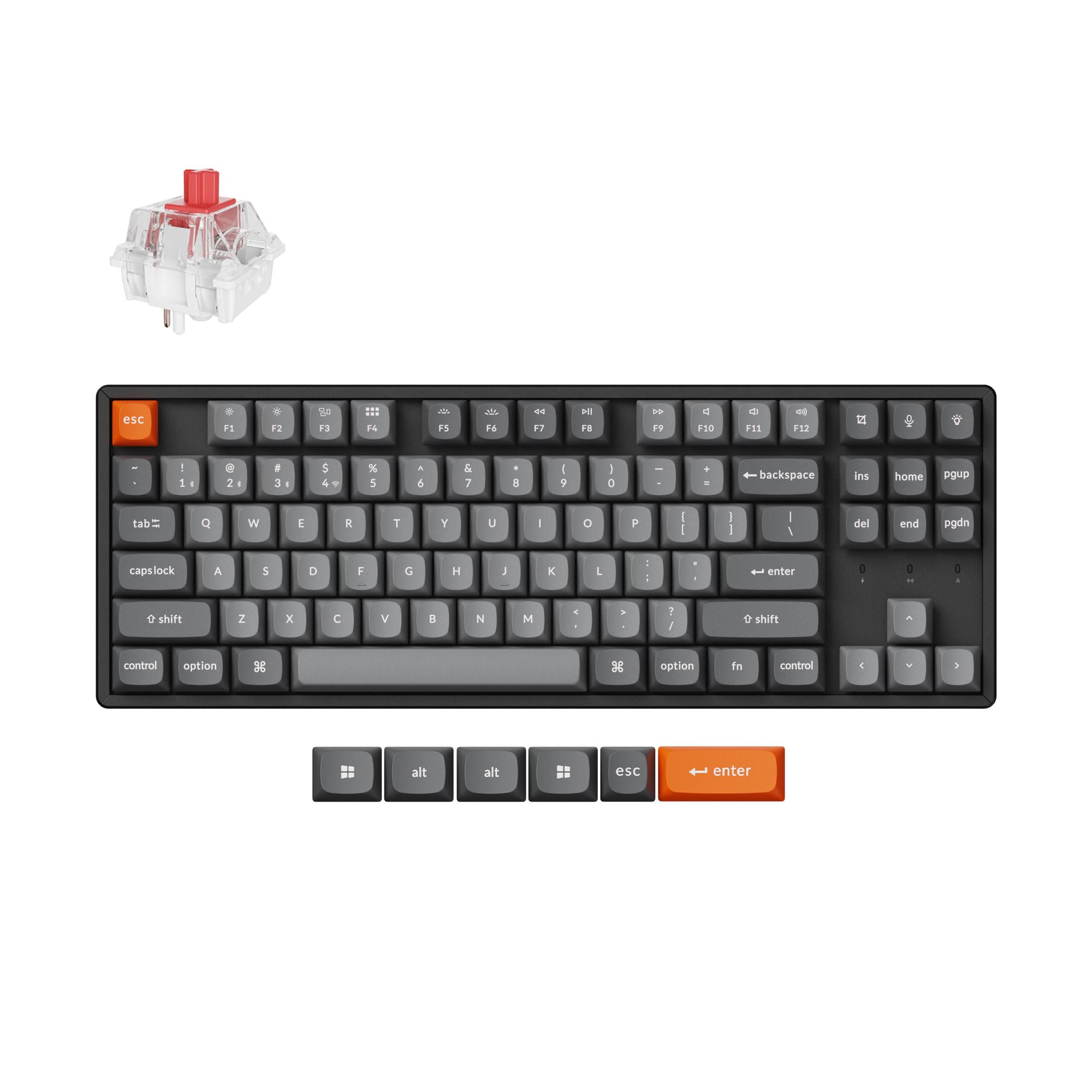 کیبورد مکانیکال گیمینگ بی‌سیم Keychron K8 Max، طرح TKL QMK 2.4 گیگاهرتز/بلوتوث 5.1/اتصال سه‌حالته باسیم، رنگارنگ با سوئیچ قرمز اسپر Keychron سازگار با مک ویندوز لینوکس