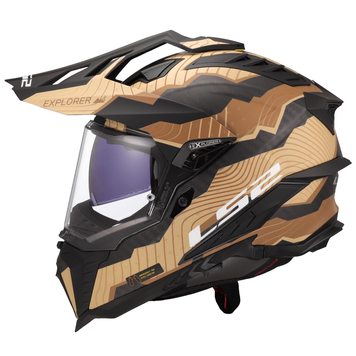LS2 Helm Explorer Trick Carbon مات زوارت / براون | | دوپل رینگ | کربن | مناسب برای XL