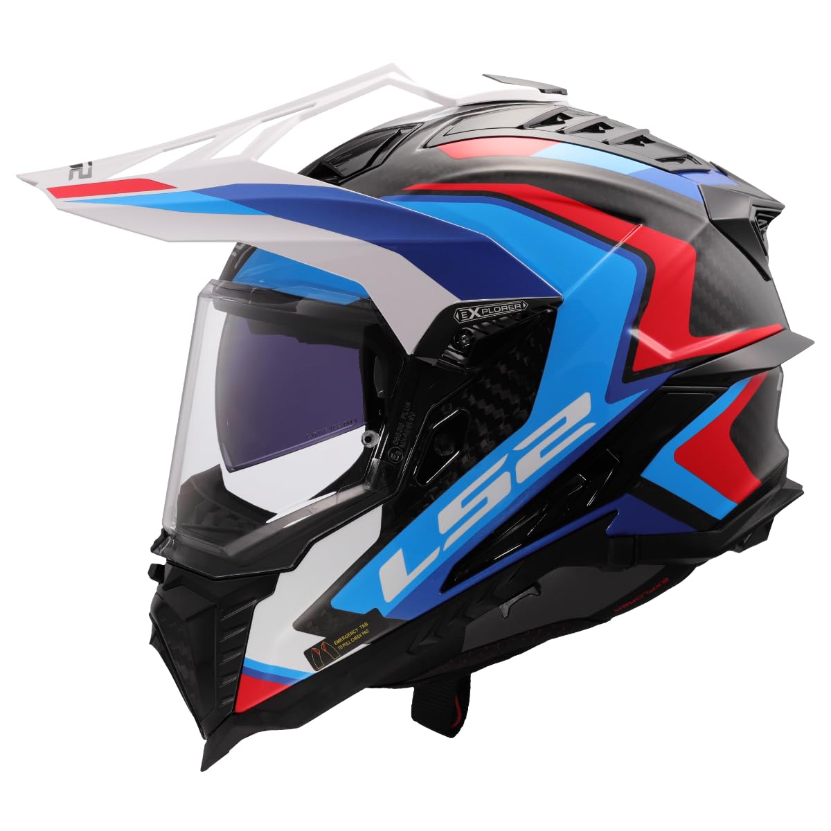 LS2 کلاه Explorer Frontier II MX701 با رنگ سفید/آبی | | قفل دوگانه | کربن | مناسب برای اندازه XXL