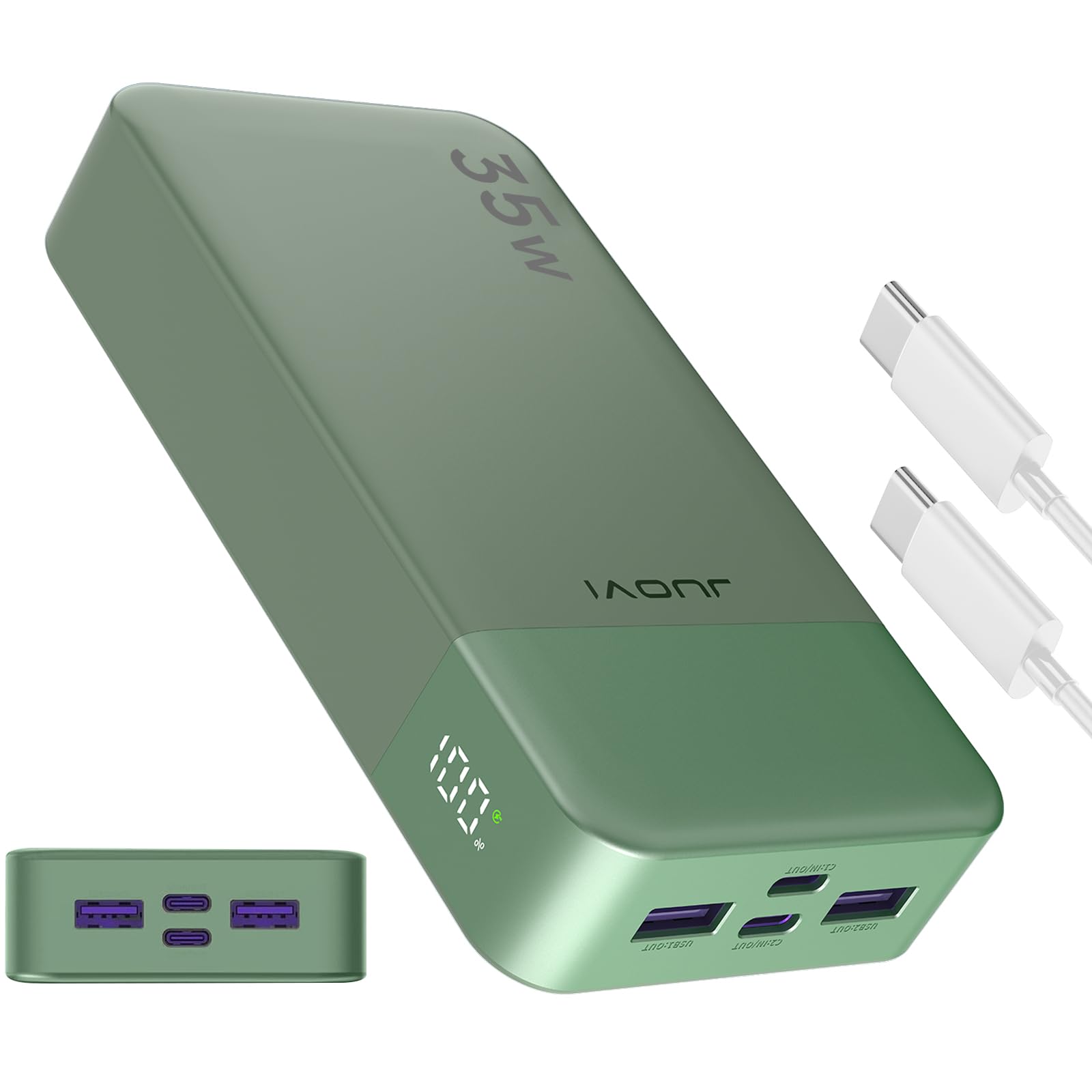 شارژر قابل حمل JUOVI J2651، پاوربانک 35W 20000mAh USB C و خروجی، باتری پک با شارژر سریع QC4.0 + PD3.0 35W برای هدفون بلوتوث، تلفن همراه، تبلت (سبز)