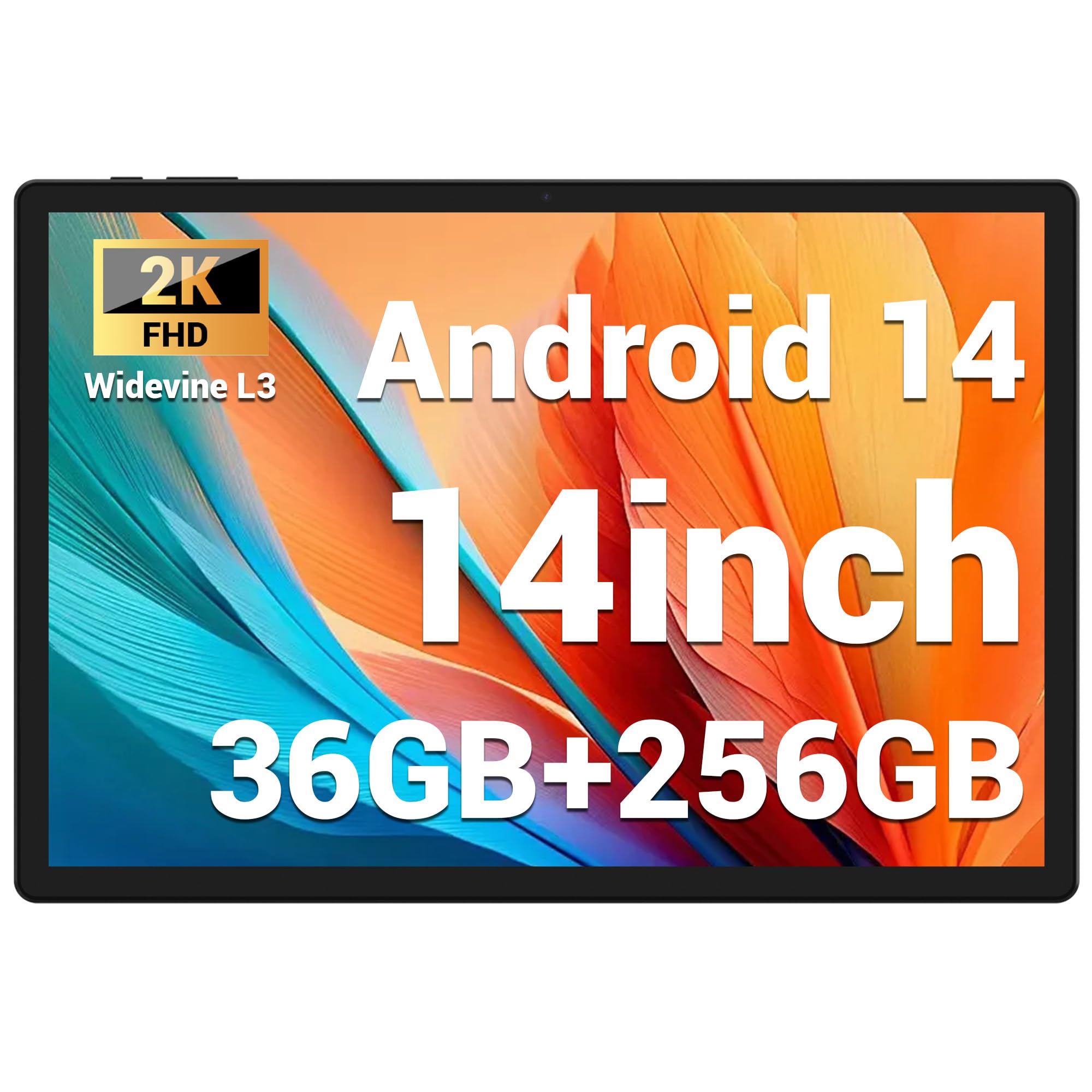 تبلت 14 اینچی FASTWD اندروید 14 با وای فای 5G/هشت هسته ای، 36 گیگابایت رم + 256 گیگابایت حافظه داخلی (1 ترابایت کارت حافظه),باتری 11580mAh وایدوی L3،1200HD x 2000, GPS، GMS، بلوتوث 5.0، مشکی