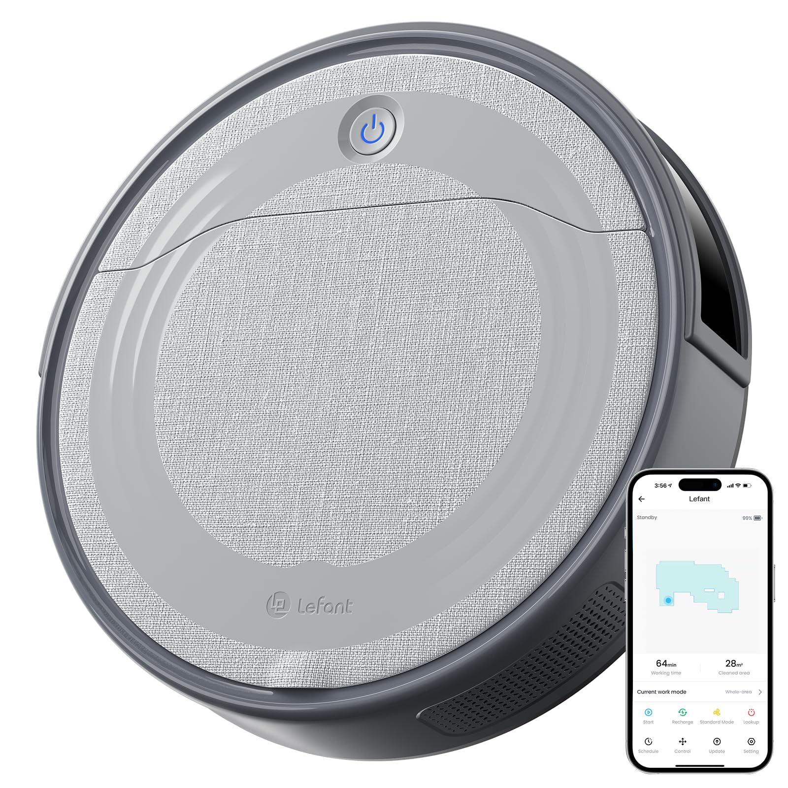 لفنت M310، یک مکنده خالص رباتیک با جذب قدرتمند 4500 پاسکال، دقت حساب شده در اجتناب از موانع، نازک، آرام، 160 دقیقه شارژ خودکار برای مکنده های رباتیک، وای-فای/برنامه/صدا، ایده آل برای موهای حیوانات خانگی و کف‌های سخت، خاکستری روشن
