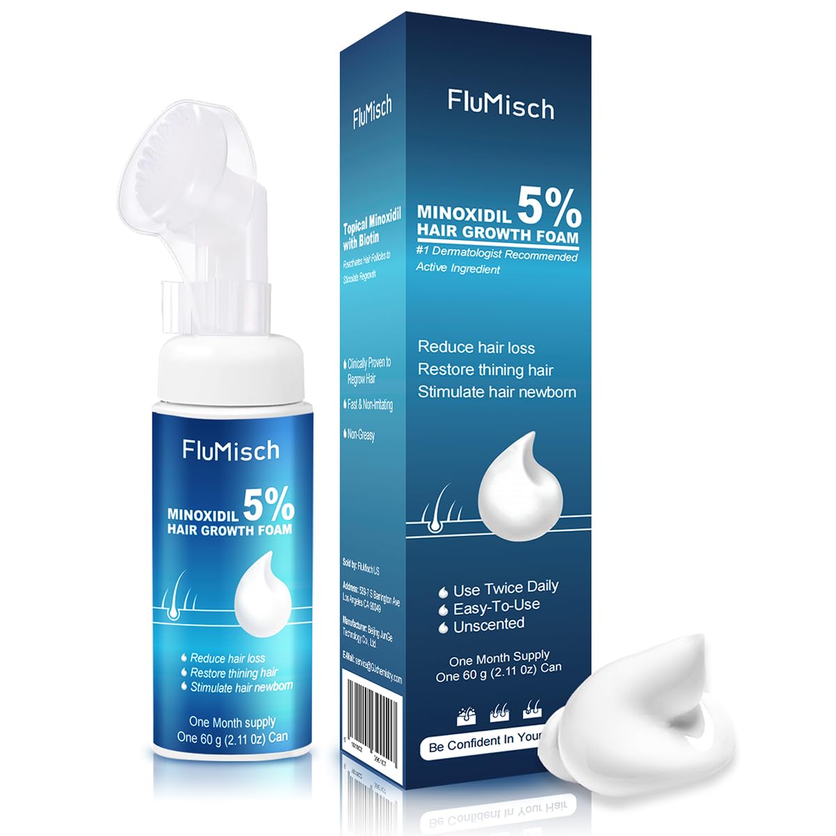 کف 5٪ مینوکسیدیل برای مردان، استفاده 5٪ بیوتین و 5٪ مینوکسیدیل برای رشد مو، کاهش سریع مو و ترویج رویش مو، تأمین 1 ماهه، 60 گرم (بسته‌ی 1 عدد)