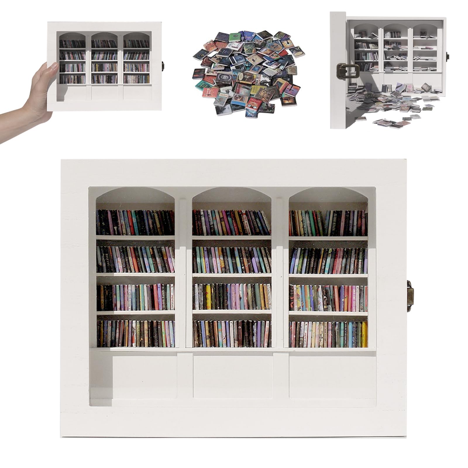 StarKraval Anxiety Bookshelf Shake Away Your Anxiety, Mini Bookshelf Anxiety Reliever, Anxiety Bookshelf Mini Books Display Shelf with 200 Mini Books, Home Decoration for Book Lovers (White, Large)