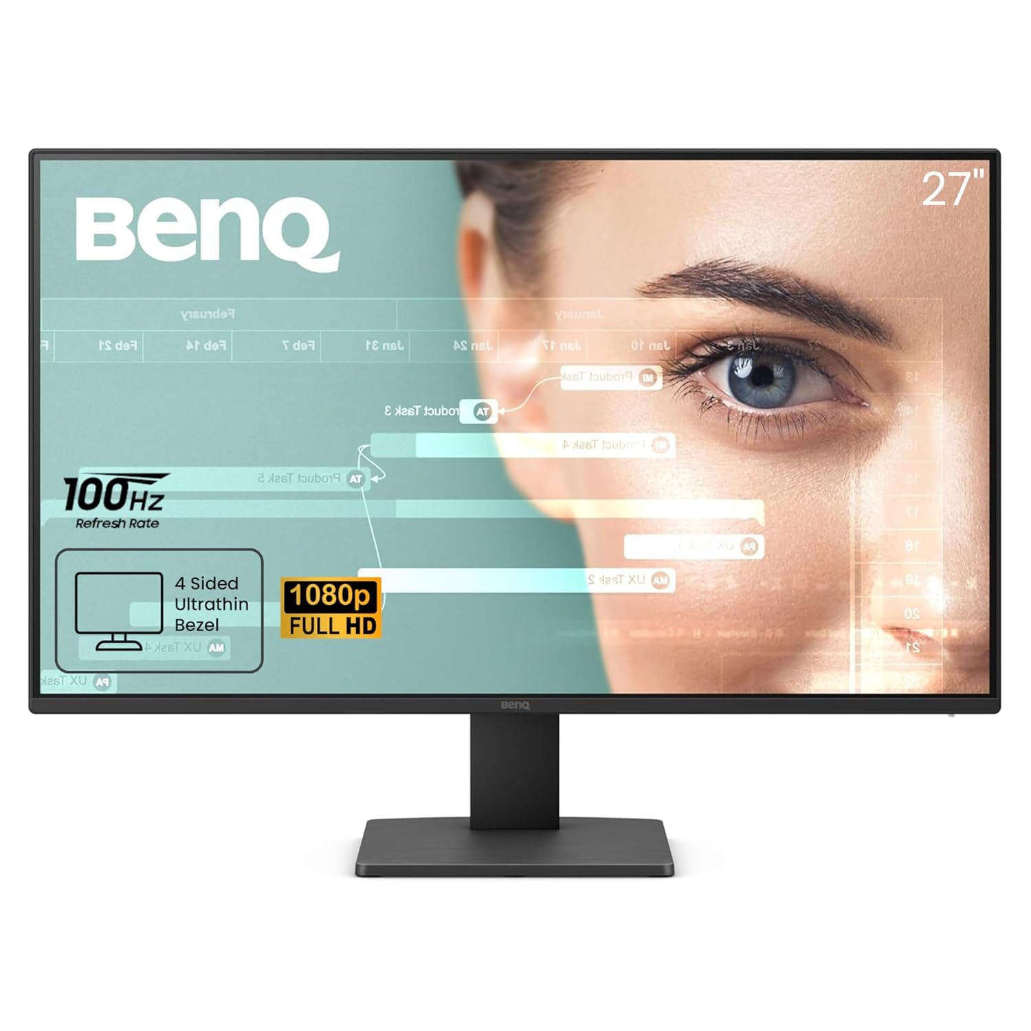 مانیتور BenQ GW2791 27 اینچ 1080p FHD با فرکانس 100Hz، تکنولوژی IPS برای مراقبت از چشم، پورت‌های HDMI و DisplayPort، رزولوشن 1080x1920، بدون برگ زیاد، تاییدیه TUV، بدون چشم‌آزار، نور کم آبی، مراقبت از چشم 27 اینچ 100Hz | 99% sRGB