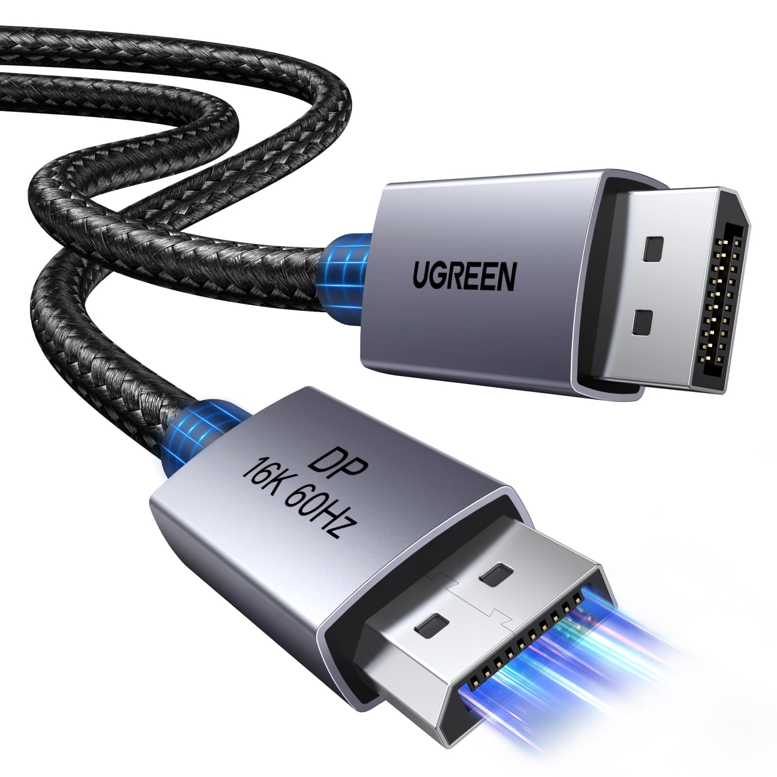 کابل نمایشگر UGREEN 16K 2 متر Displayport، کابل DP 2.1 با پشتیبانی از 16K@60Hz، 8K@120Hz، 4K@240Hz 80Gbps HDR، کابل Displayport 2.1 با روکم نایلون منسوج مناسب برای مانیتور، لپ تاپ، گرافیک، کامپیوتر شخصی، تلویزیون و غیره