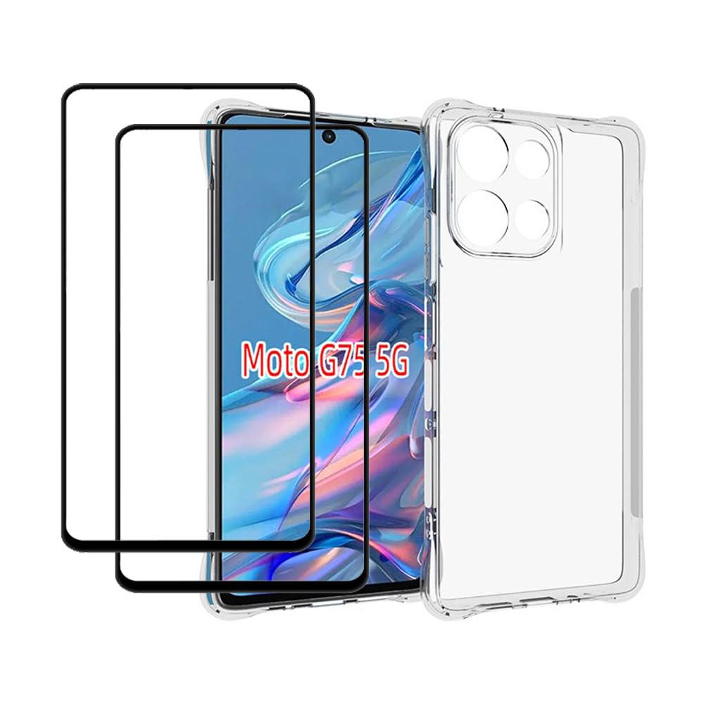 کیف گوشی موتورولا Moto G75 5G ایزی لایف گو با محافظ صفحه نمایش (2 تکه) با طراحی نازک و چند لایه TPU که شوک را جذب کرده و لبه های نرم دارد همراه با گوشه های تقویت شده، جلد نگهدارنده شفاف