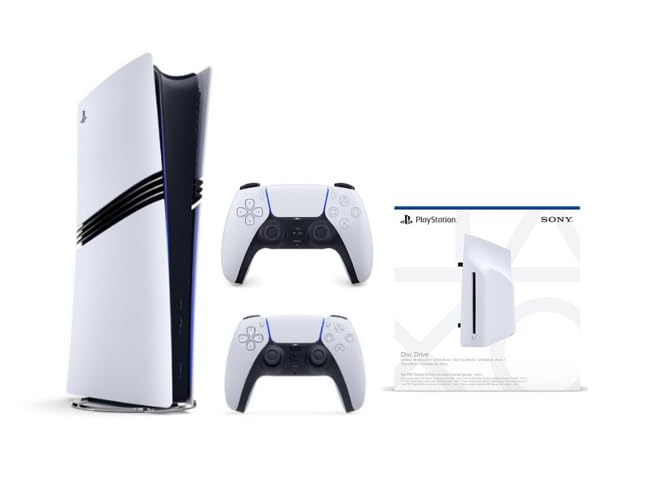 کنسول دیجیتال Sony PlayStation 5 PRO با مدل جدید 2024 همراه با کنترلر بی سیم Dual Sense اضافی رنگ سفید + درایو دیسک - باندل - نسخه بدون محدودیت‌های منطقه‌ای