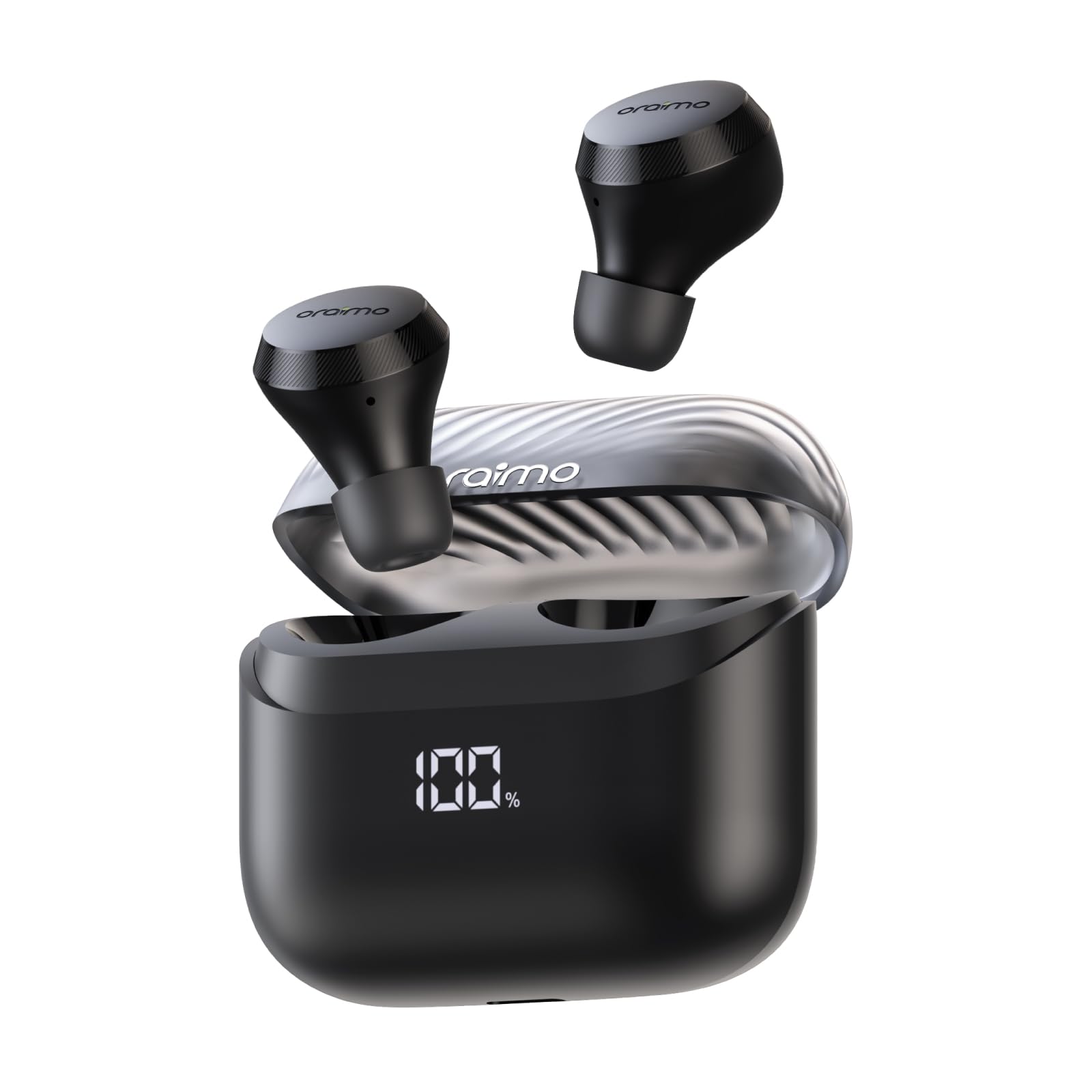 هدست بی‌سیم oraimo AirBuds 4 TWS، بلوتوث 5.3 با برد 10 متر، زمان پخش 38 ساعت، شارژ سریع AniFast™، هدفون بی‌سیم با بیس عمیق، 2 میکروفن برای تماس‌های واضح AI، کنسل‌کردن نویز AI، اتصال فوری OTW-340
