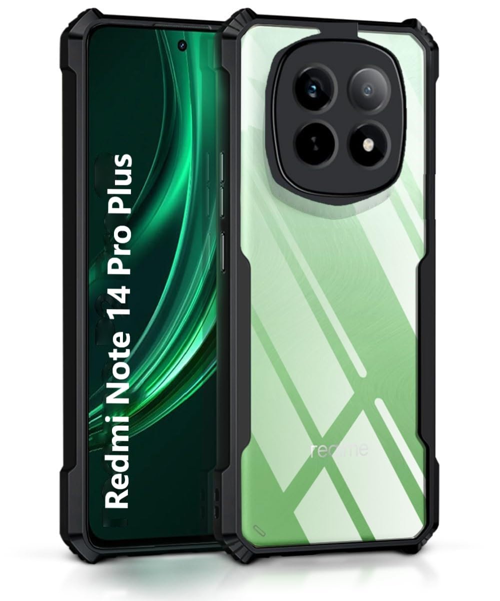 جلد سخت پشت Muzz Xiaomi Redmi Note 14 Pro Plus با حاشیه آبی TPU Premium شوکپذیر محافظ و شفاف برای Redmi Note 14 Pro+ 5G.