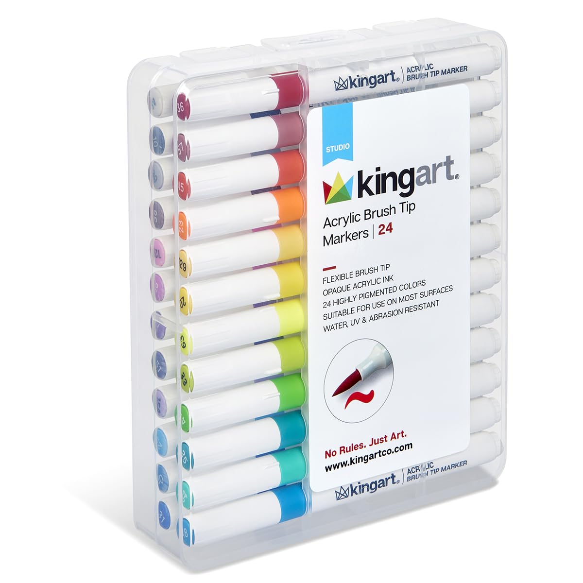 مداد نشانگر با نوک برس تخت KINGART® Acrylic، مجموعه ۲۴ عددی