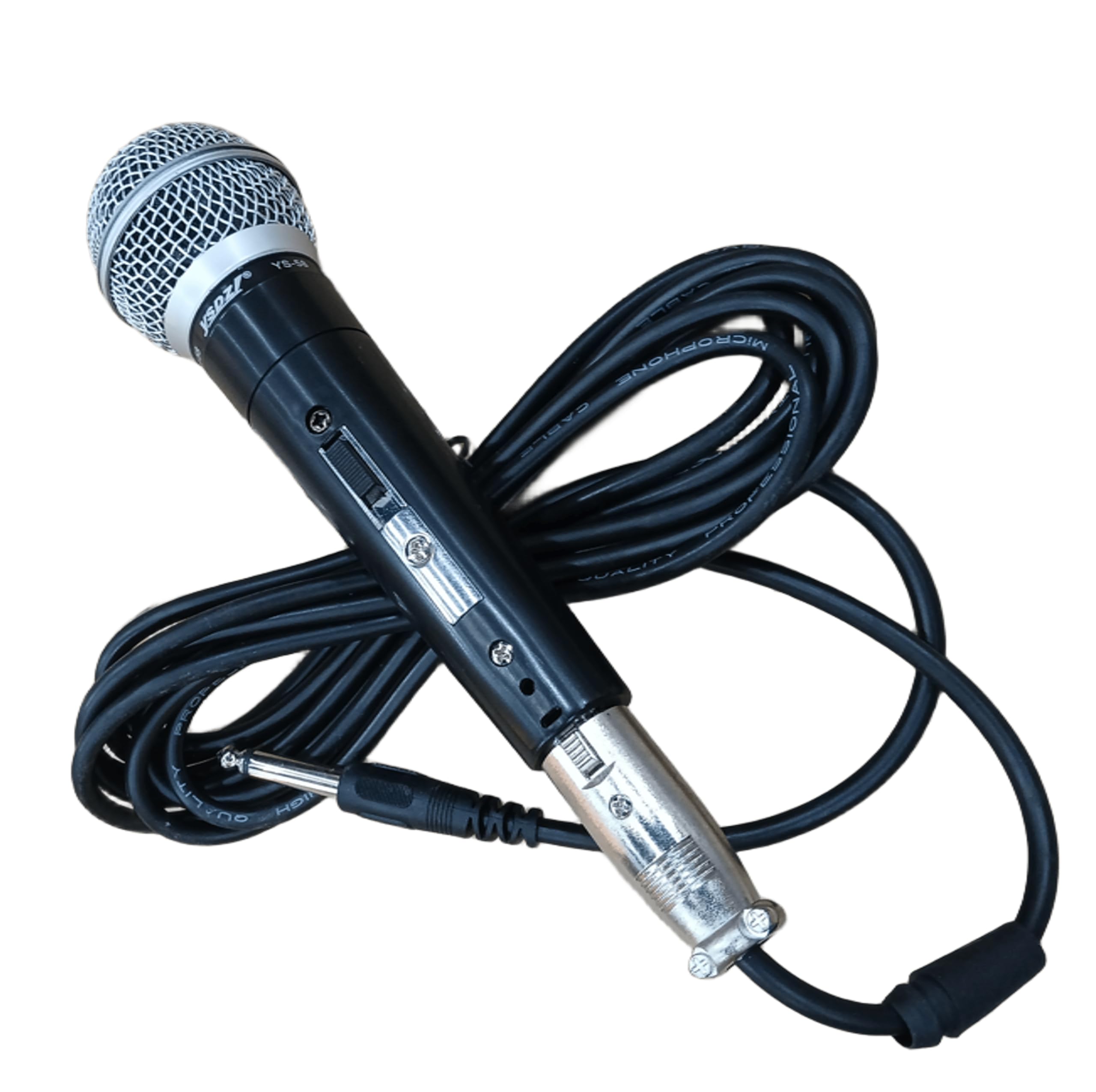 میکروفون دستی حرفه ای MP YS-58 باسیم کارائوکه فلزی با حرکت مارپیچی دارای سوئیچ و کابل XLR به 1/4 اینچ، سه متر کابل برای اجراهای روی صحنه، کنفرانس، خوانندگی کارائوکه