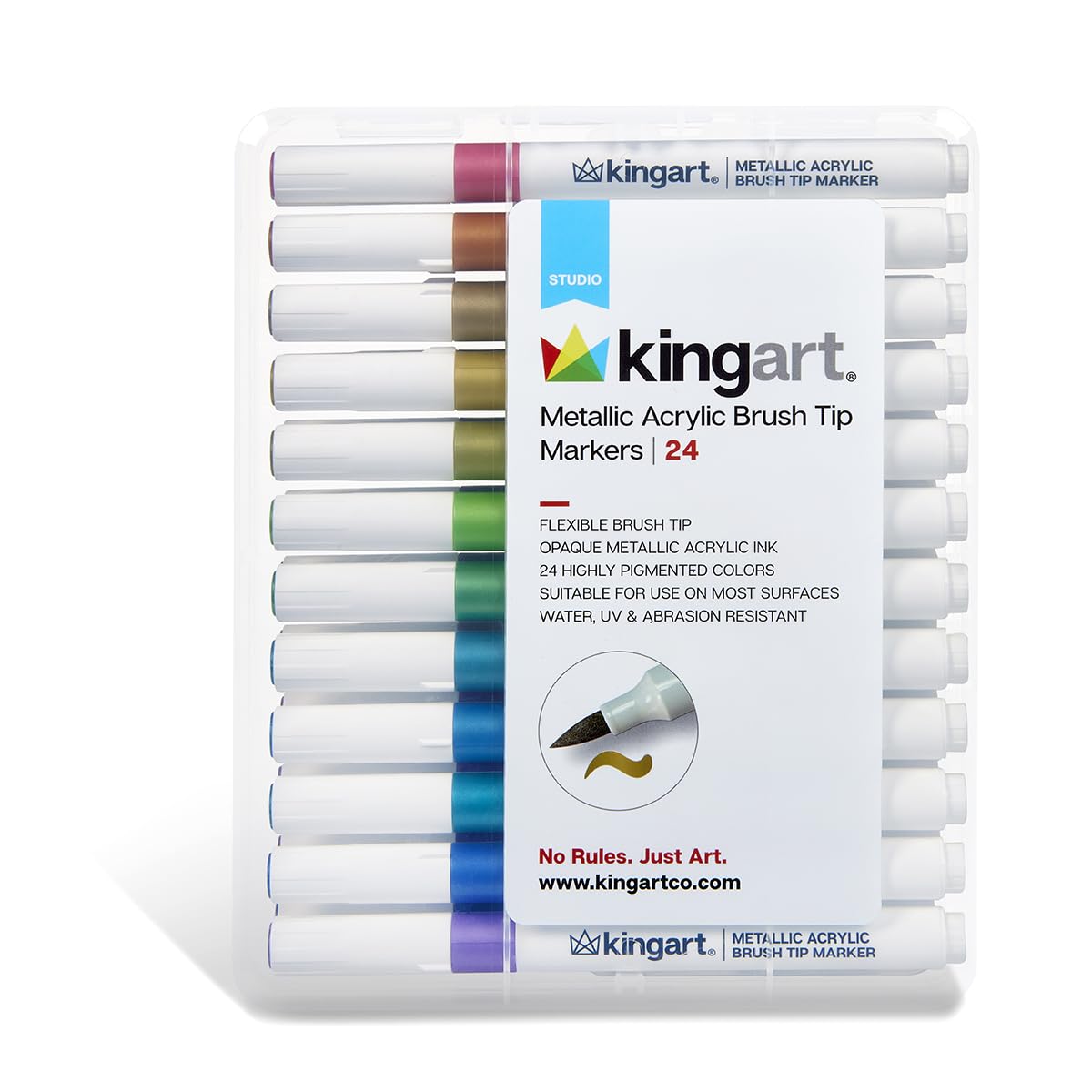 مداد نقاشی KINGART® با نوک قلم مو فلزی | مجموعه ۲۴ عددی
