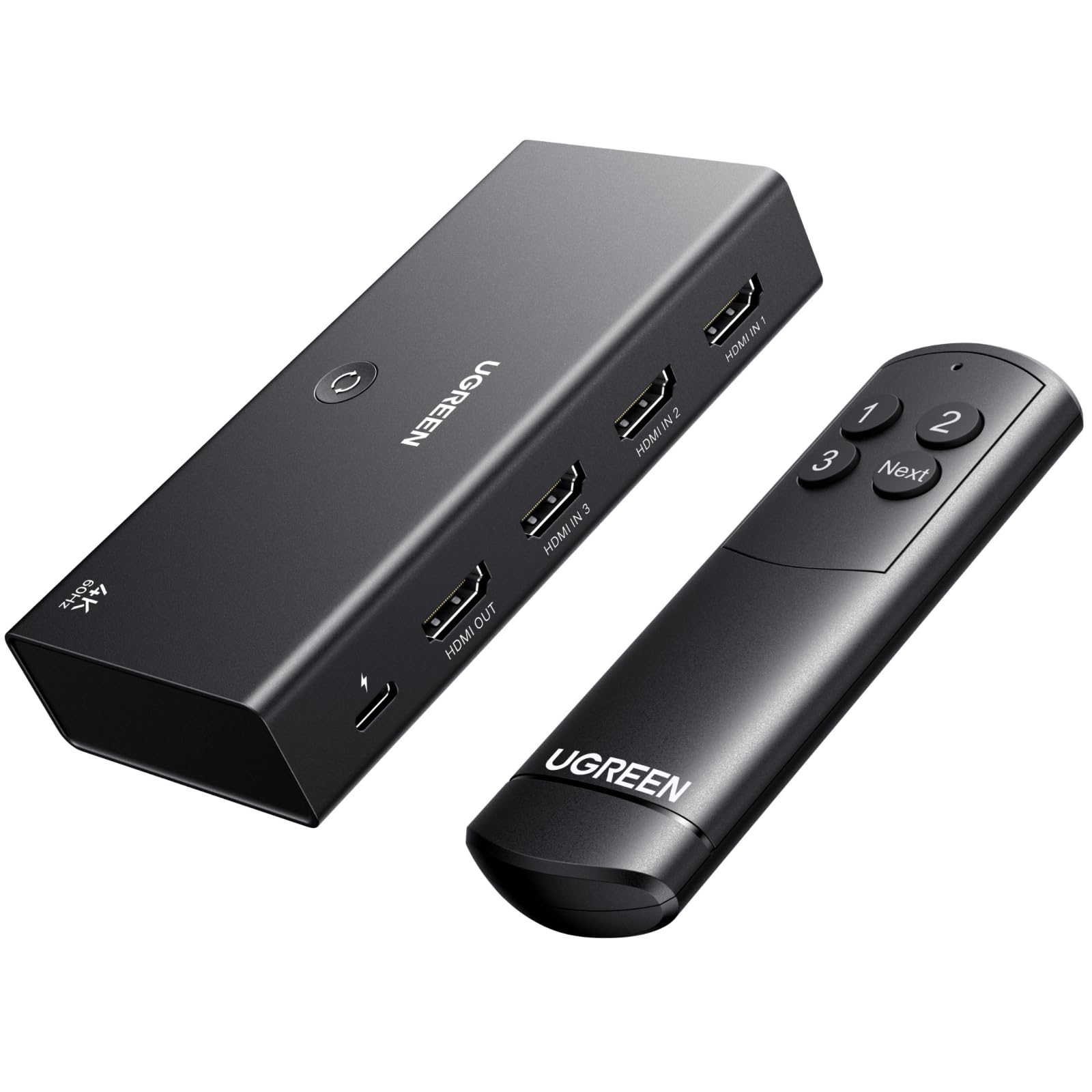 تبدیل کننده HDMI UGREEN 3 به 1 خروجی، تقسیم‌کننده HDMI یکطرفه با ریموت کنترل، پشتیبانی از 4K، HDR، 3D، صدای دلبی، 192kHz 24bit، سازگار با کامپیوتر، لپ‌تاپ، دی‌وی‌دی بلوری، PS4/PS4 Pro، Xbox، Switch، Apple TV و غیره - رنگ مشکی