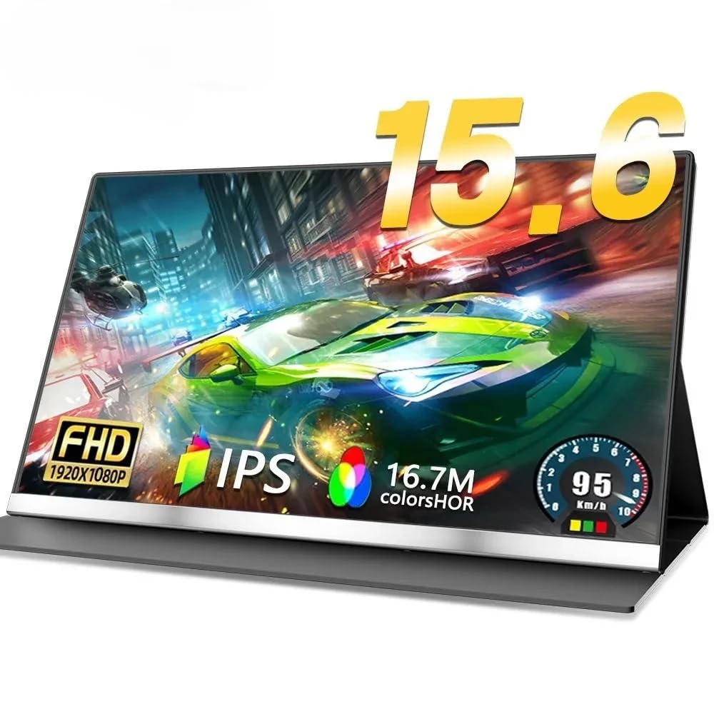 مانیتور قابل حمل V2COM 15.6 اینچ، نمایش کامل HD 1080P، مانیتور خارجی بسیار نازک USB-C & Mini HDMI، سازگار با لپتاپ، کامپیوتر شخصی، مک، PS5، تلفن همراه با پوشش محافظ اضافه شده