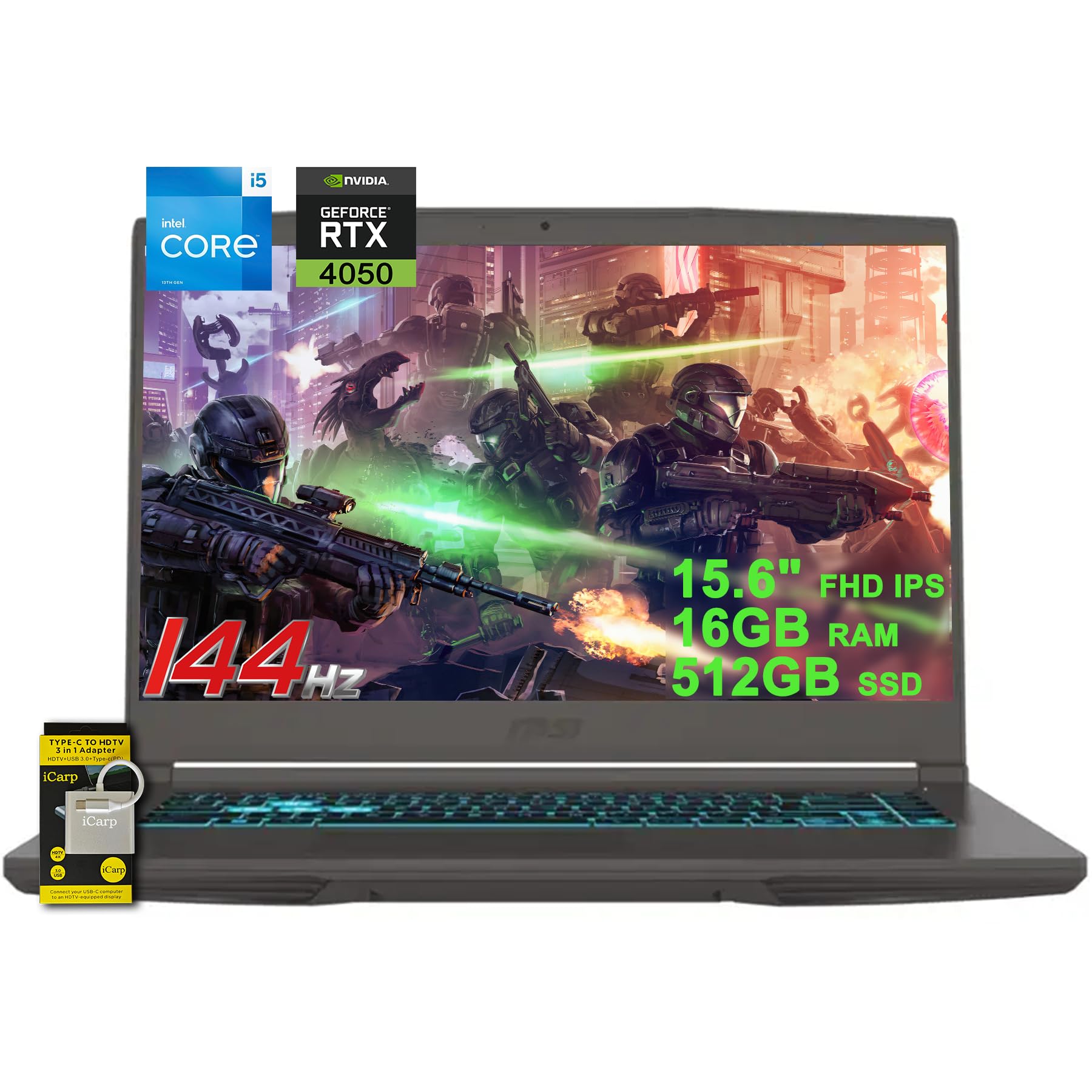 لپ تاپ بازی MSI Thin 15 (ارتقا یافته) 15.6 اینچی با صفحه نمایش FHD IPS 144Hz، Intel Octa-core i5-13420H (بهتر از i7-11800H)، 16 گیگابایت رم، 512 گیگابایت حافظه داخلی SSD، GeForce RTX 4050، پورت USB-C روشنایی پشت صفحه کلید، ویندوز 11 با دسترسی به ICP. همچنین دارای منبع تغذیه با 16 گیگابایت رم و 512 گیگابایت حافظه داخلی SSD، i5-13420H با ویندوز 11 نسخه خانگی است.