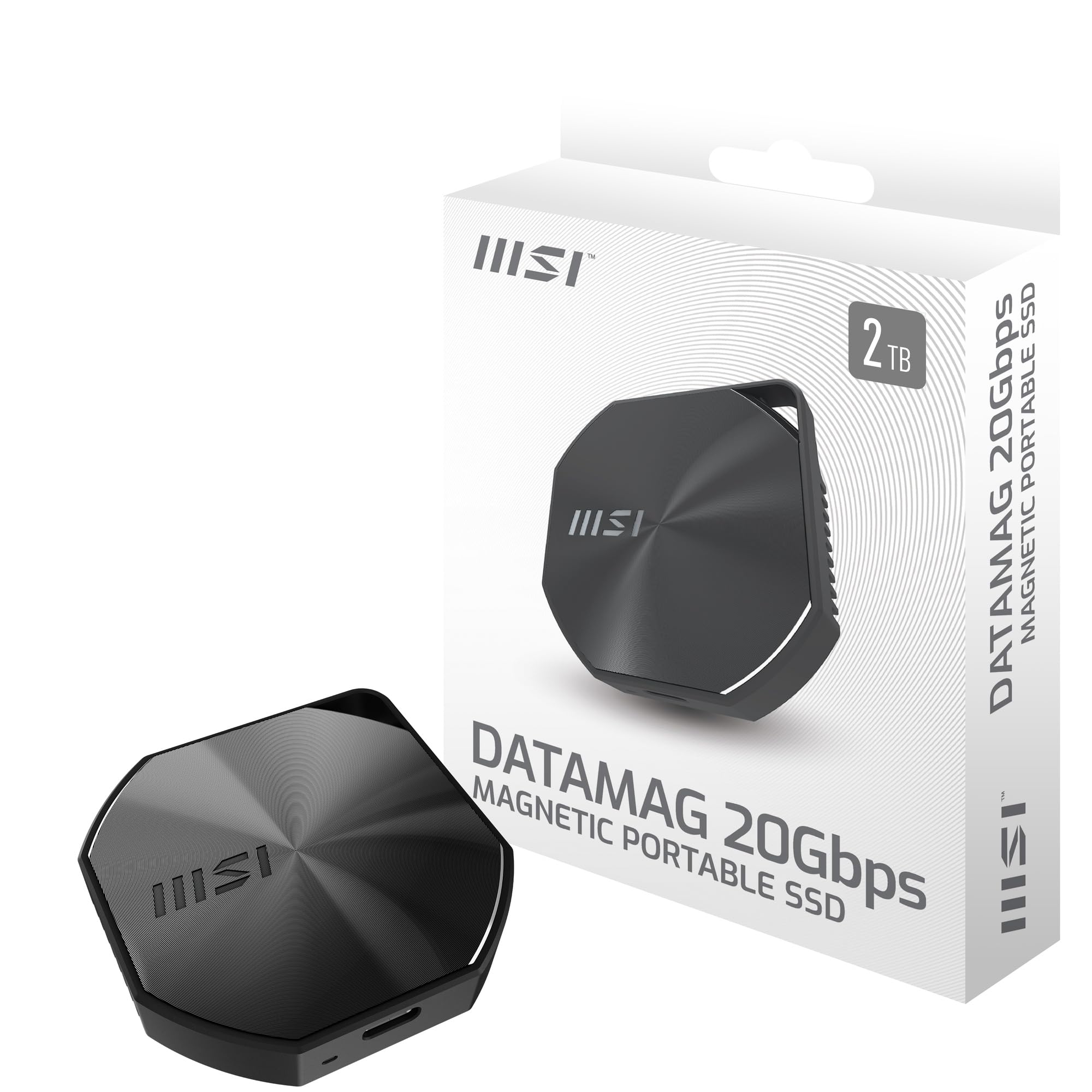 MSI DATAMAG 20Gbps 2TB Portable SSD, 2TB واندیشه‌جنگی چند ترابایتی، حافظه‌های سریع تا 1600 مگابایت بر ثانیه، USB-C، ذخیره‌سازی قابل اعتماد برای بازی، دانشجویان، حرفه‌ای‌ها، مشکی