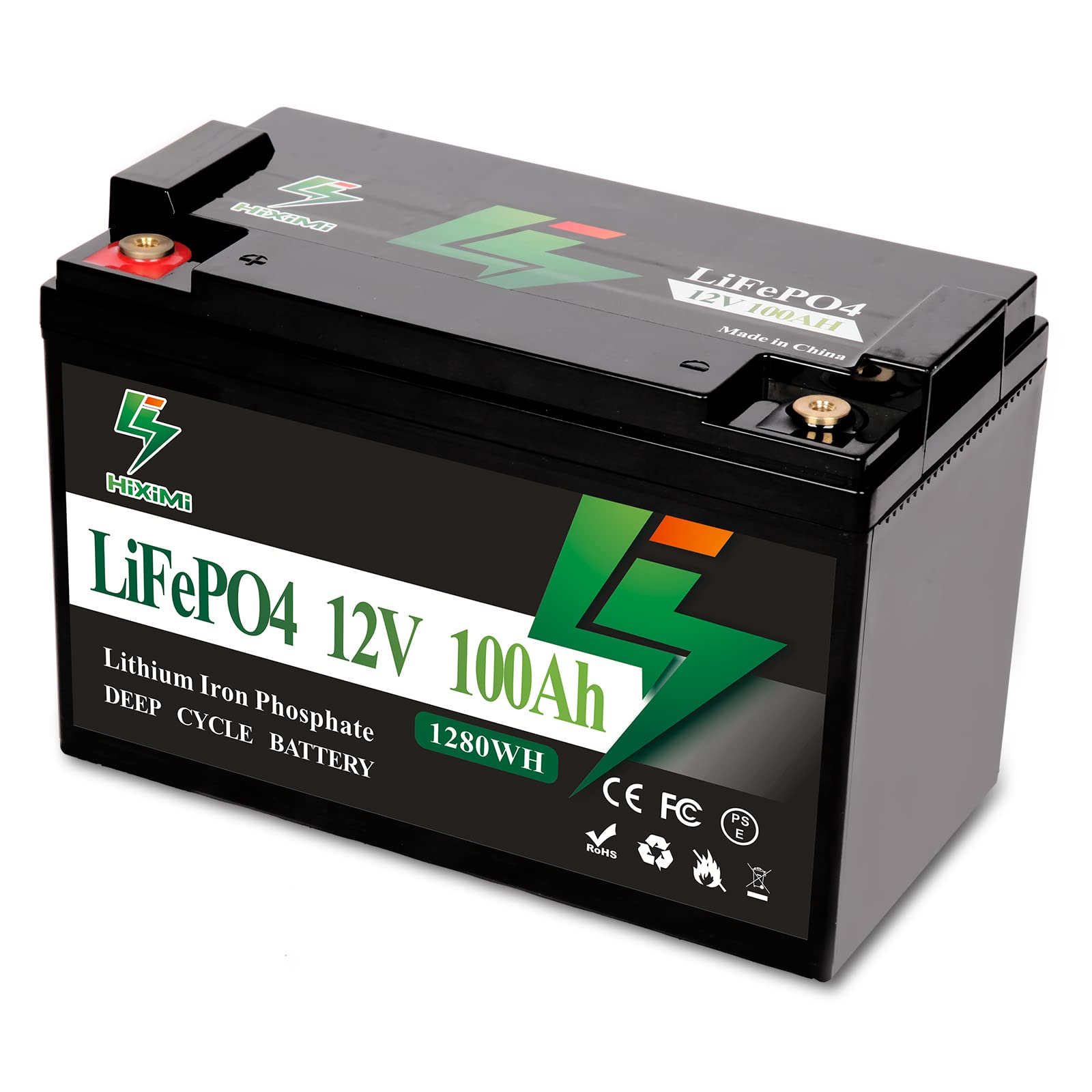 باتری لیتیوم 12 ولت 100 آمپر ساعت HiXiMi LiFePO4، باتری قابل شارژ لیتیوم آهن فسفات با 100 آمپر BMS برای سیستم‌های خورشیدی، کاروان، قایق، کمپینگ، برق پشتیبانی UPS (12 ولت 100 آمپر)