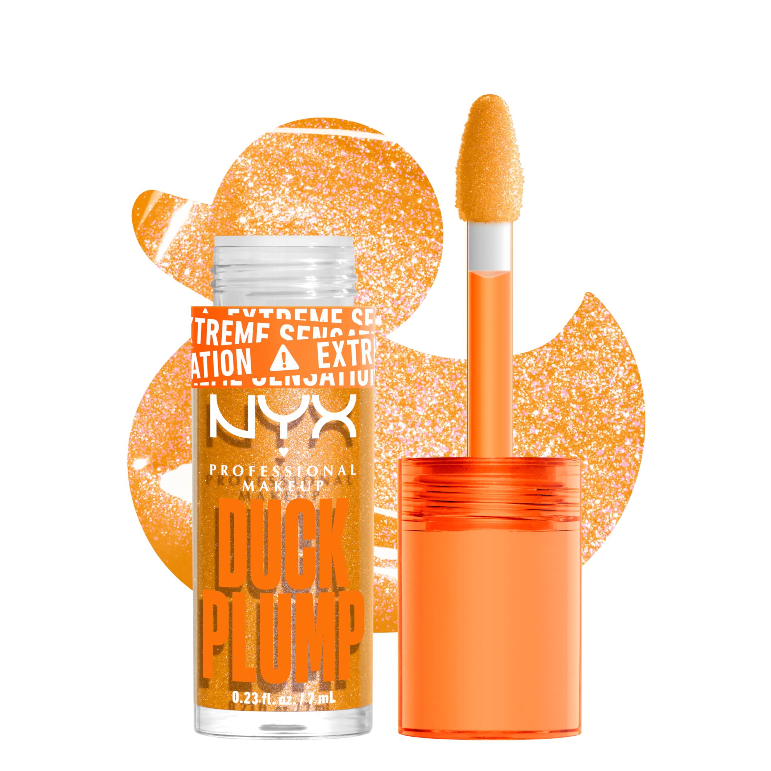 روغن لب NYX PROFESSIONAL MAKEUP Duck Plump با رنگ بالا، گلاس لب با اثر حجم دهنده و زنجبیل تند - پرتقالی شلنگین