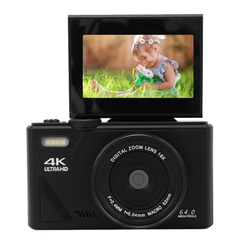 دوربین دیجیتال LICAEVEY، دوربین ولاگینگ خودکار UHD 4K با صفحه نمایش 3 اینچی قابل چرخش، دوربین ویدیویی با ضد لرزش 18X زوم دیجیتال با کیفیت 64 مگاپیکسل، دوربین سفر کم حجم برای کودکان، نوجوانان و بزرگسالان (مشکی)