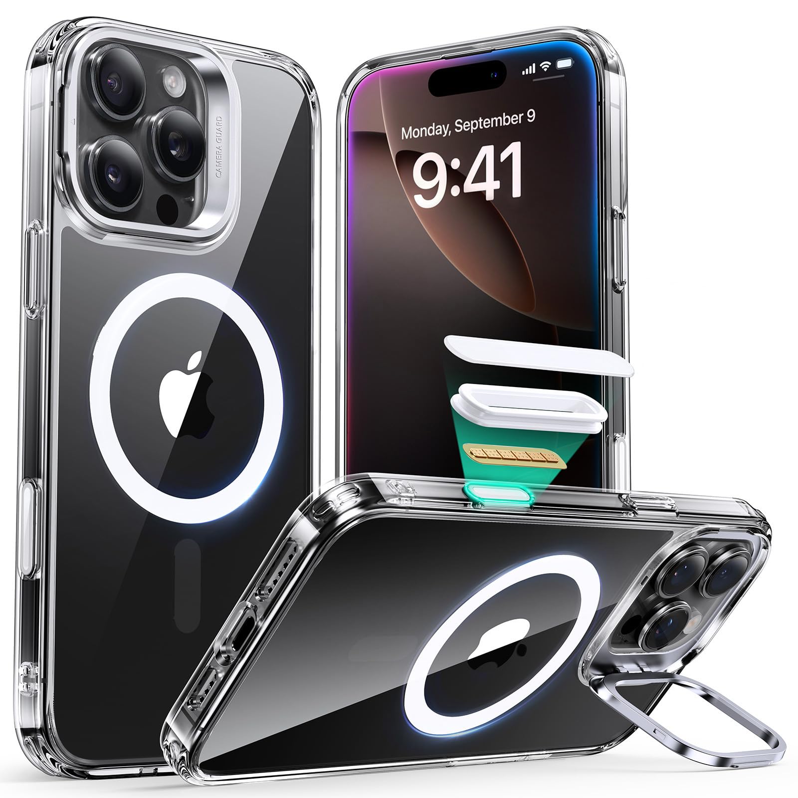 ESR برای iPhone 16 Pro Max Case Cover، دکمه کنترل دوربین گوشی، قابلیت قرارگیری مخفی داخل قاب گوشی، سازگار با تکنولوژی MagSafe، قاب محافظ دولتی، سری کلاسیک، شفاف کلاسیک کیس کنترل دوربین iPhone 16 Pro Max