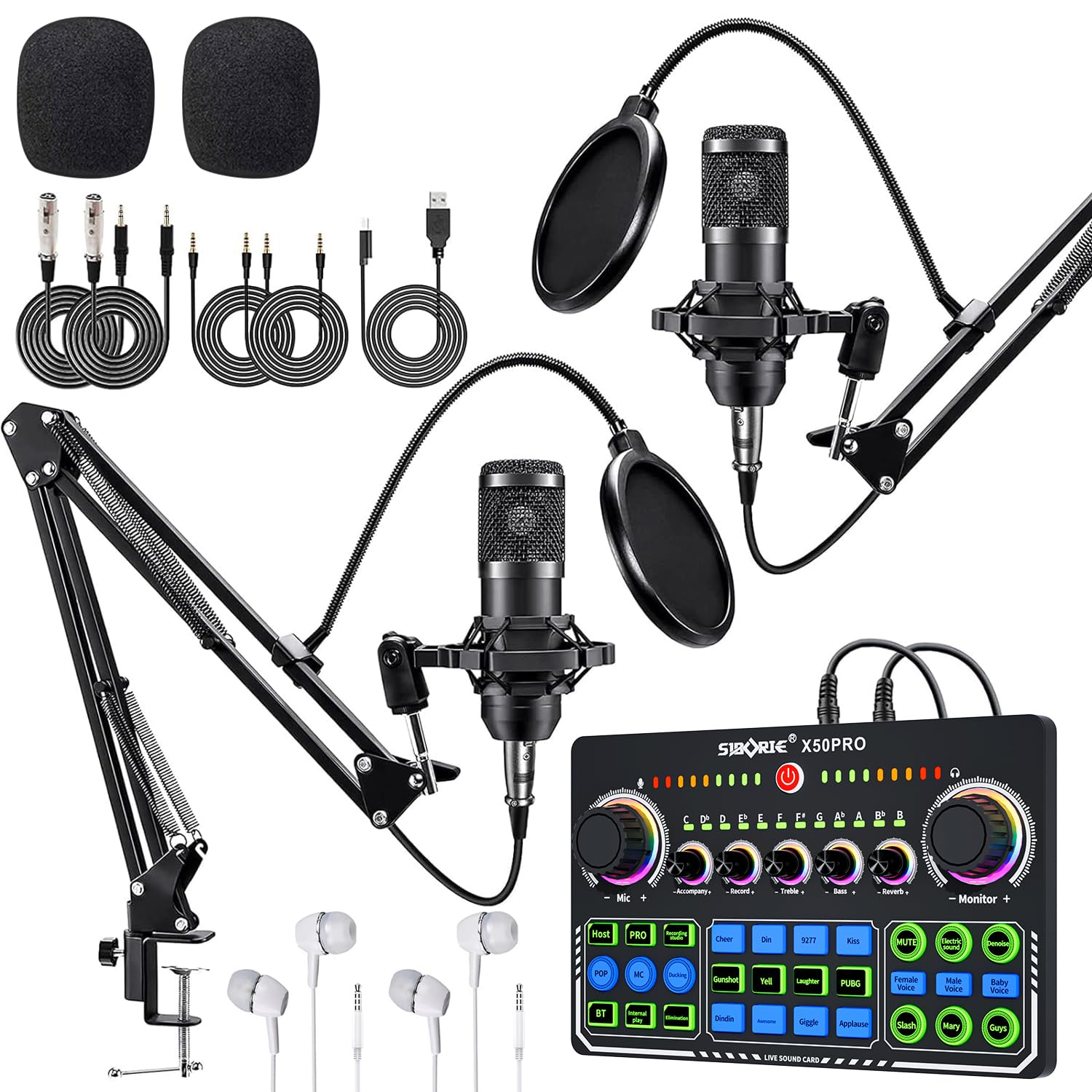 مجموعه تجهیزات پادکست Redyyds X50 برای 2 نفر، میکسر DJ با میکروفون پادکست BM800، مجموعه میکروفون استودیویی مدل کاندنسر کامل برای پادکست، ضبط، خوانندگی، زنده بودن در TikTok، ولاگ زنده، استریمینگ و بازی کردن