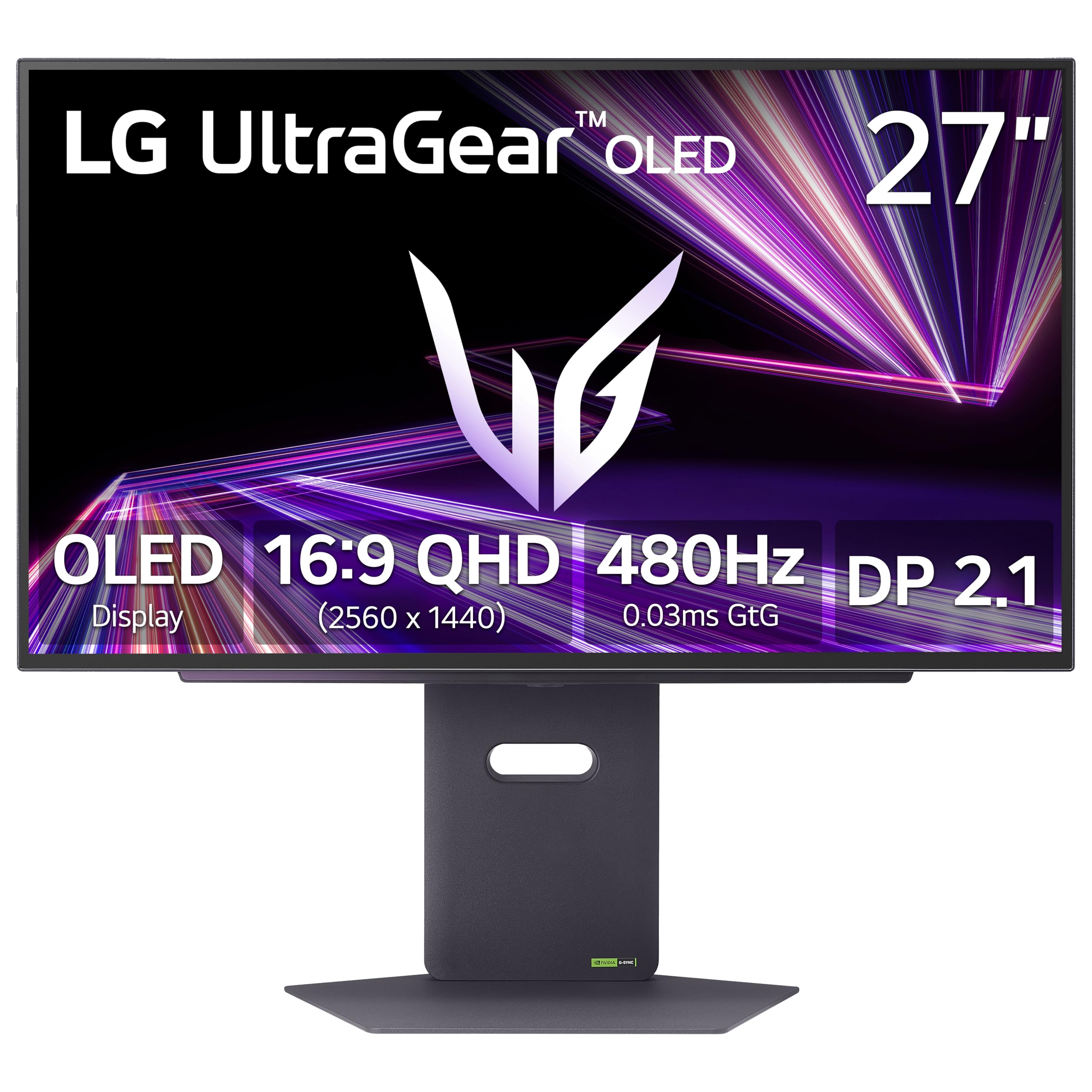 مانیتور بازی ال‌جی 27GX790A-B OLED اولتراگیر 27 اینچی با رزولوشن QHD 1440p، 480Hz، 0.03 میلی‌ثانیه، پورت نمایش DisplayPort 2.1، مشکی واقعی 400، NVIDIA G-Sync، AMD FreeSync Premium Pro، پورت HDMI و USB، استند قابل تنظیم ارتفاع و چرخش، رنگ مشکی 27 اینچی