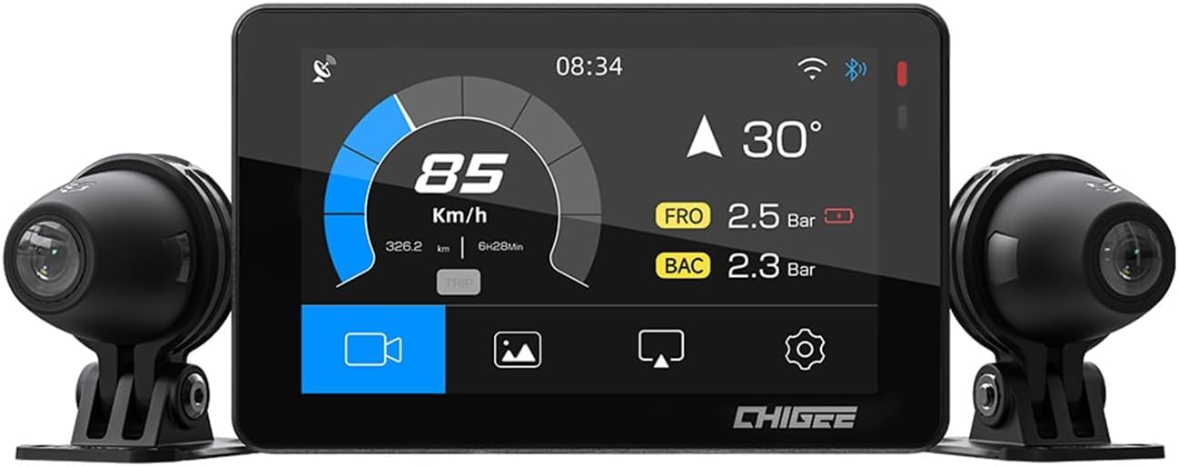 دوربین دوگانه CHIGEE XR-2 برای موتورسیکلت، ضدآب IP68، CarPlay و Android Auto، ضبط دو کاناله با کیفیت 4K HDR