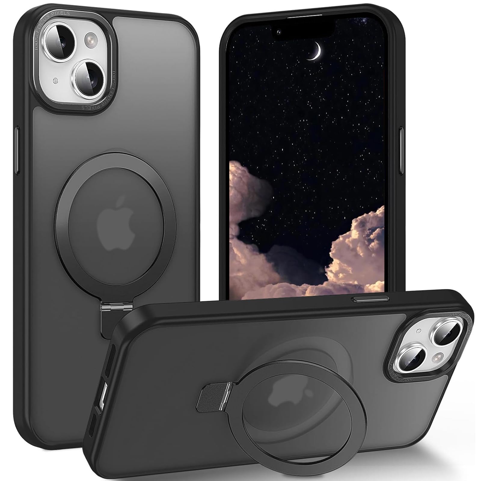 طراحی شده برای محافظ گوشی iPhone 14Plus با استند مخفی مغناطیسی، حفاظت نظامی در برابر سقوط، سازگار با مغناطیس، مقاوم در برابر شوک و طراحی نازک شفاف برای محافظ گوشی iPhone 14Plus (مشکی)
