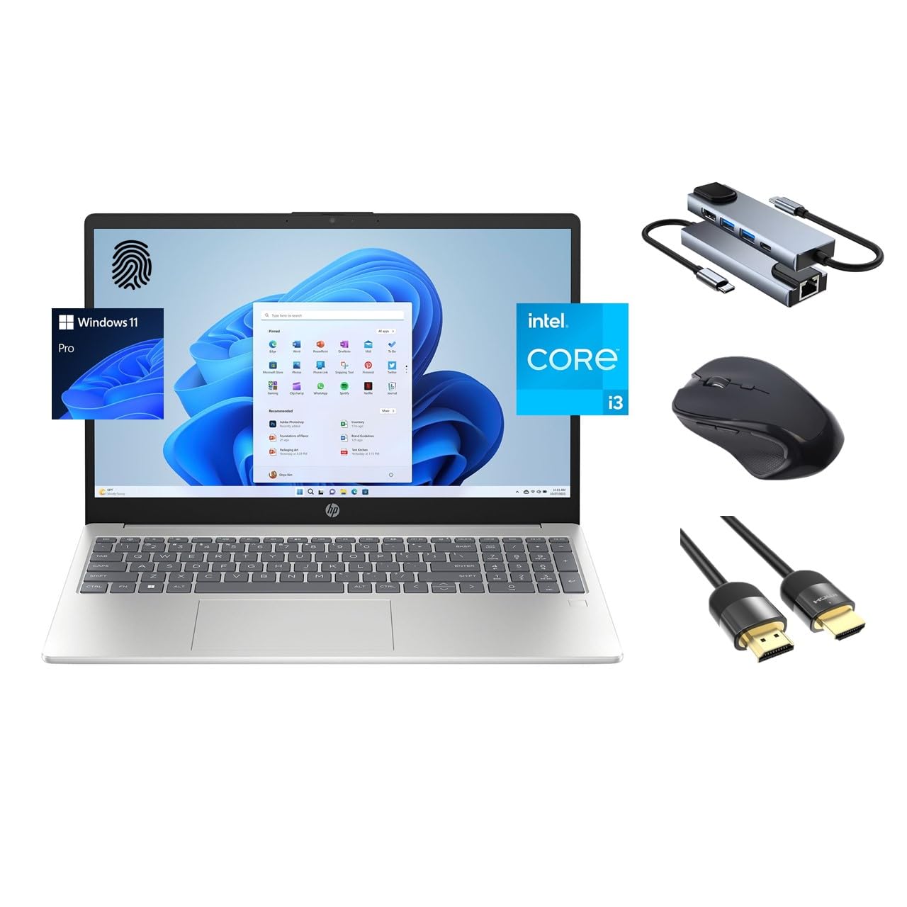 لپ تاپ روزانه اچ‌پی (ارتقا یافته)، 15.6 اینچ Full HD، Intel i3-N305 8 هسته‌ای (قدرتمندتر از i5-1135G7)، 16GB رم، 1TB حافظه جامد SSD، خواننده اثر انگشت، وب‌کم، صفحه کلید، WiFi 6، بلوتوث، USB-C، بسته ملزمات 3 در 1، ویندوز ۱۱ پرو | 16GB رم | 1TB حافظه جامد SSD