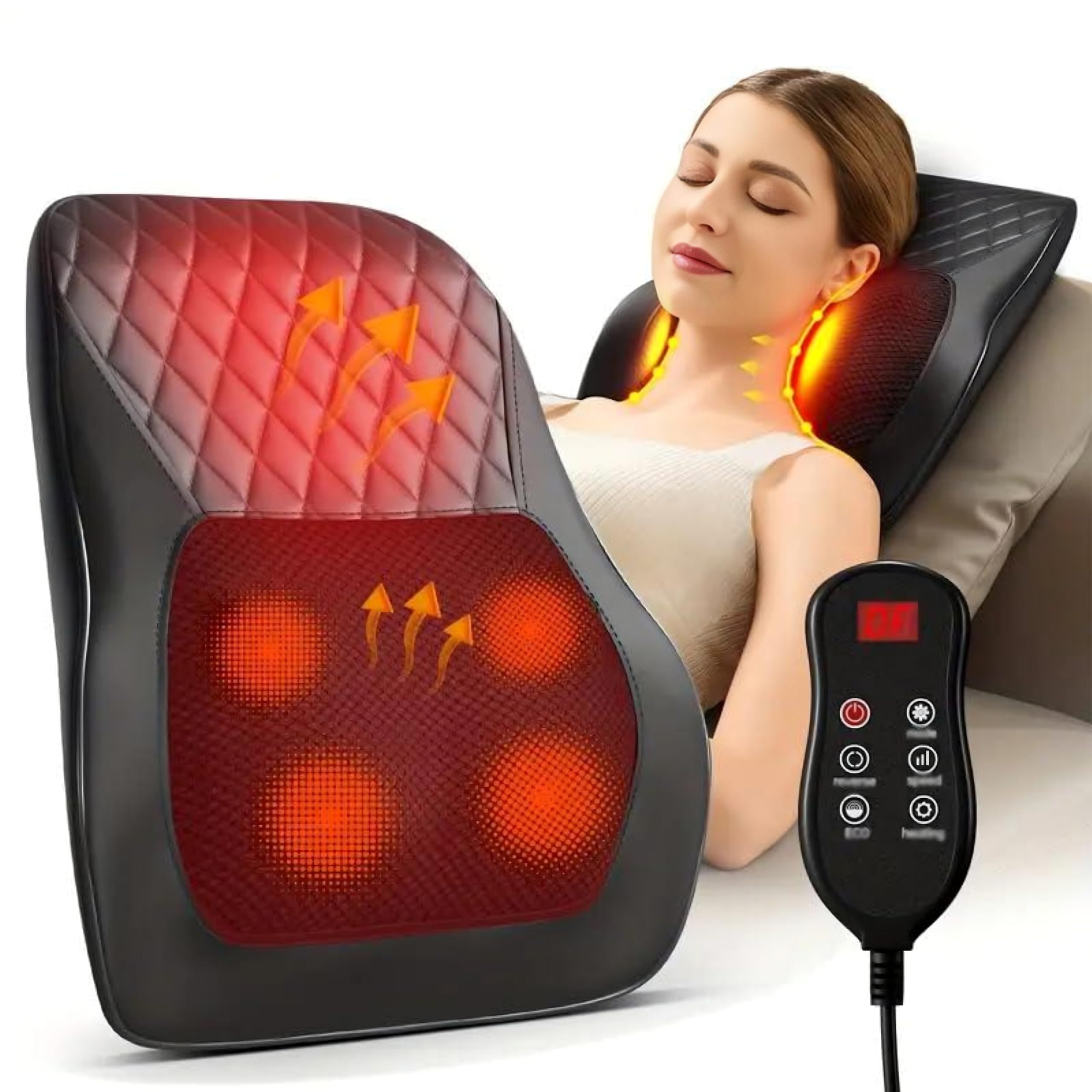 ماساژور پشت ExtraLux با حرارت، ماساژورهای گردن و پشت، بالشت ماساژ 3 بعدی برای پشت، گردن، شانه، پا برای تسکین درد، هدیه برای آقایان و خانم‌ها، مادر و پدر، آرامش استرس در خانه، دفتر کار و ماشین