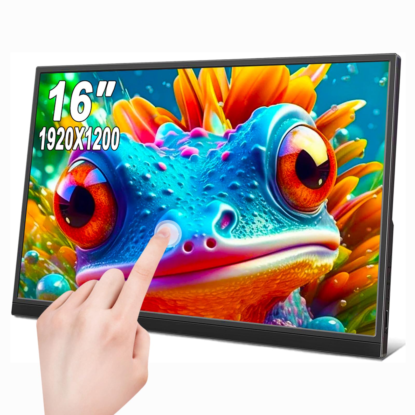 مانیتور قابل حمل 16 اینچ با صفحه نمایش لمسی 1920X1200، مانیتور جانبی خارجی با اسپیکرها برای بازی، برای لپتاپ PS4 PS3 PC Xbox
