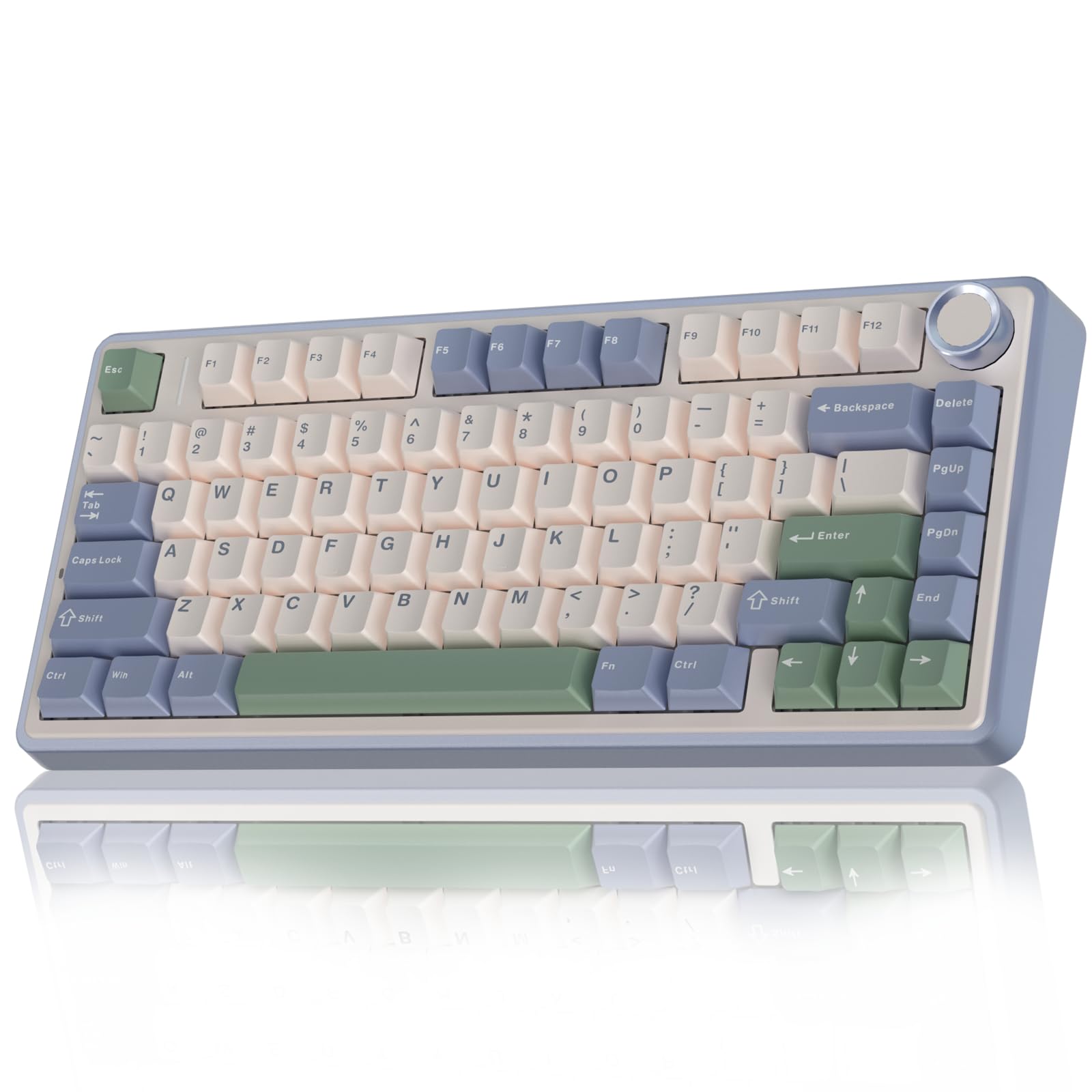 AULA F75 کیبورد مکانیکال گیمینگ، 2.4 گیگاهرتز/Type-C/BT5.0 کیبورد مکانیکال با کلید، ساختار پنج‌لایه پرشده، RGB، QWERTY، قابل تعویض سریع کلید، کیبورد گیمینگ بی‌سیم کرمی 75 درصد (بژ/سبز) بژ-سبز