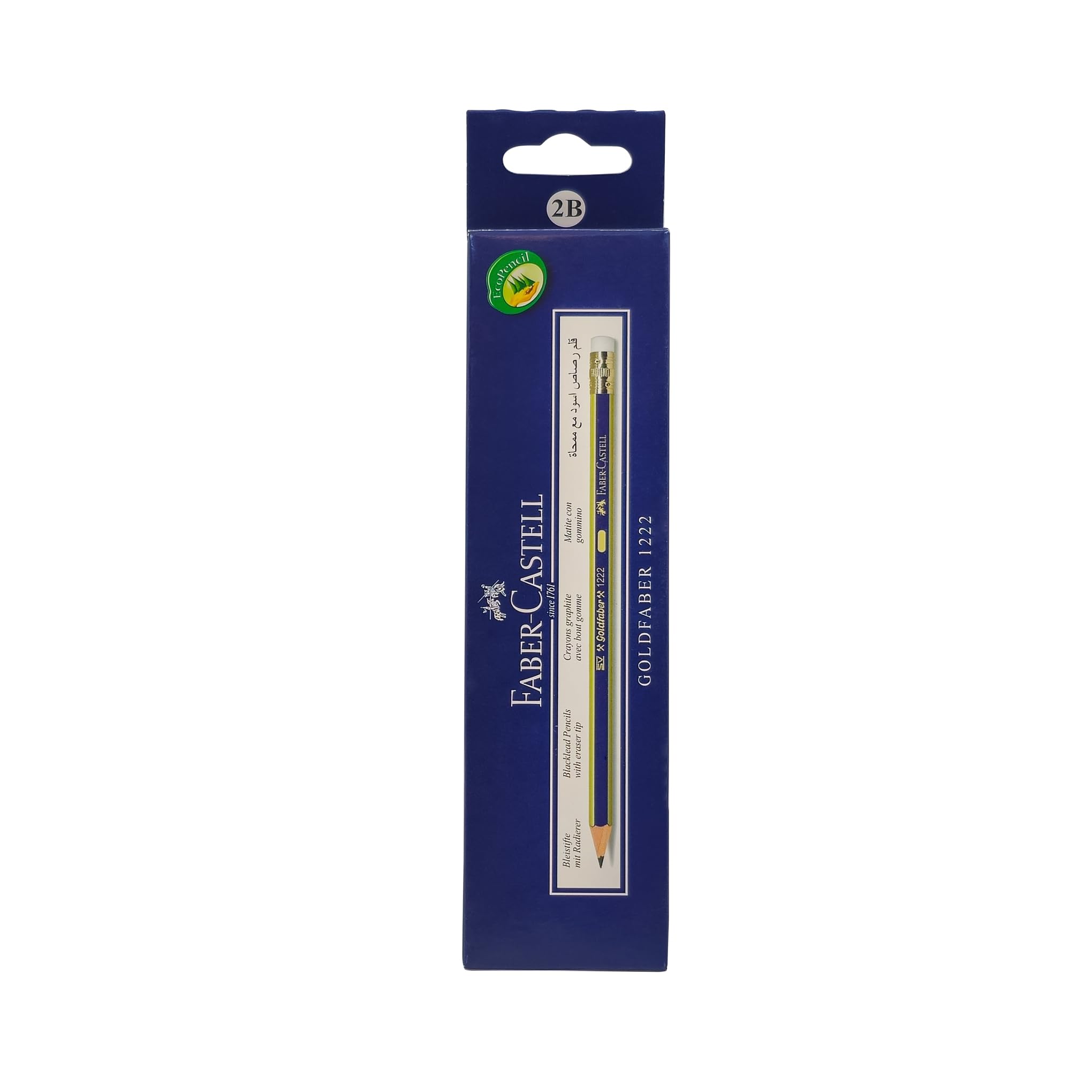 مداد میلگرد طلا گرافیت Faber-Castell با نوک پاک‌کن دار 2B - جعبه 12 عددی