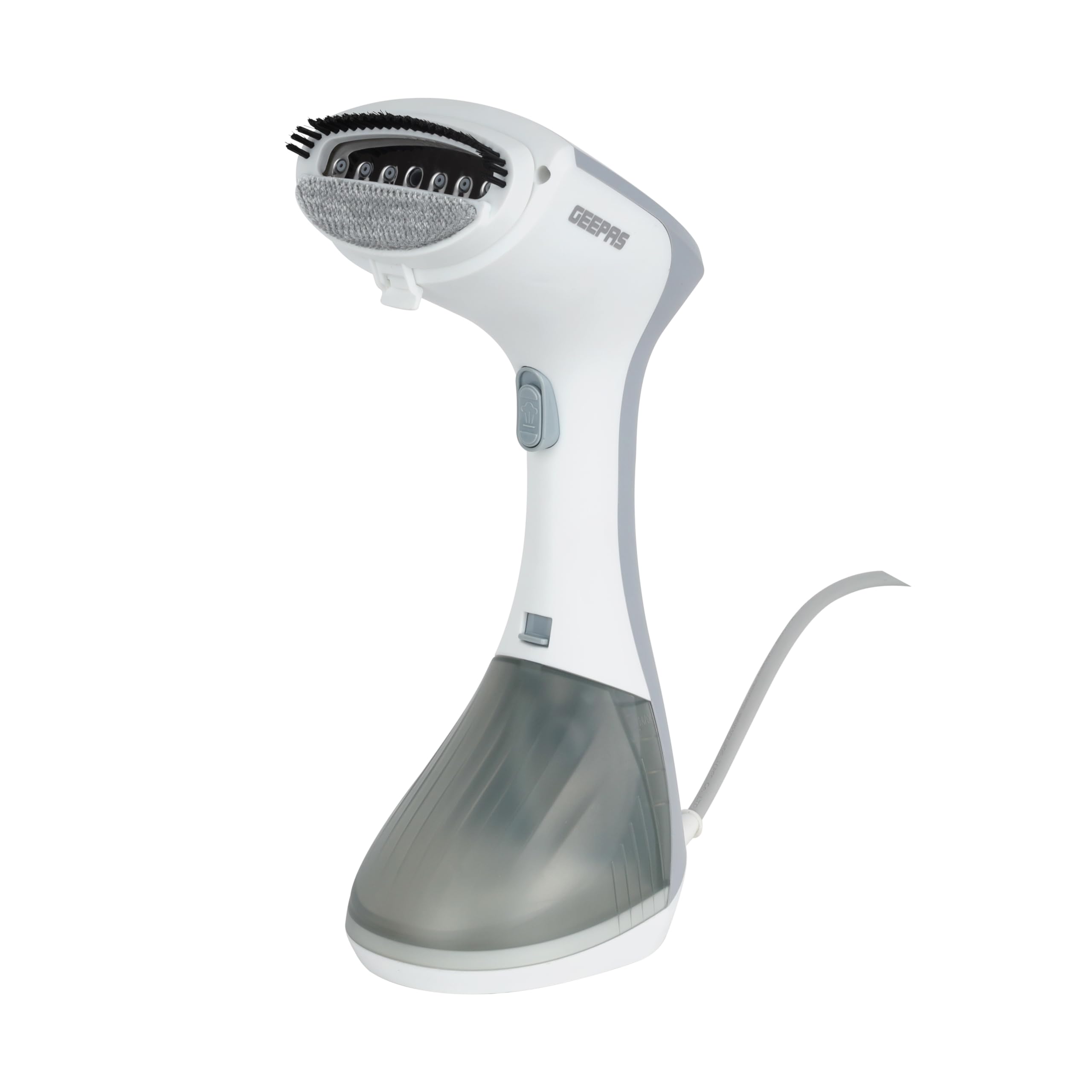 Geepas Handheld Garment Steamer- GGS25043-GR/ 1300 W, آسان برای استفاده, پنل استیل ضد زنگ/مناسب برای تمام انواع پارچه و ایمن برای پارچه‌های حساس/با دو کانال گرمایش، اتوی عمودی,